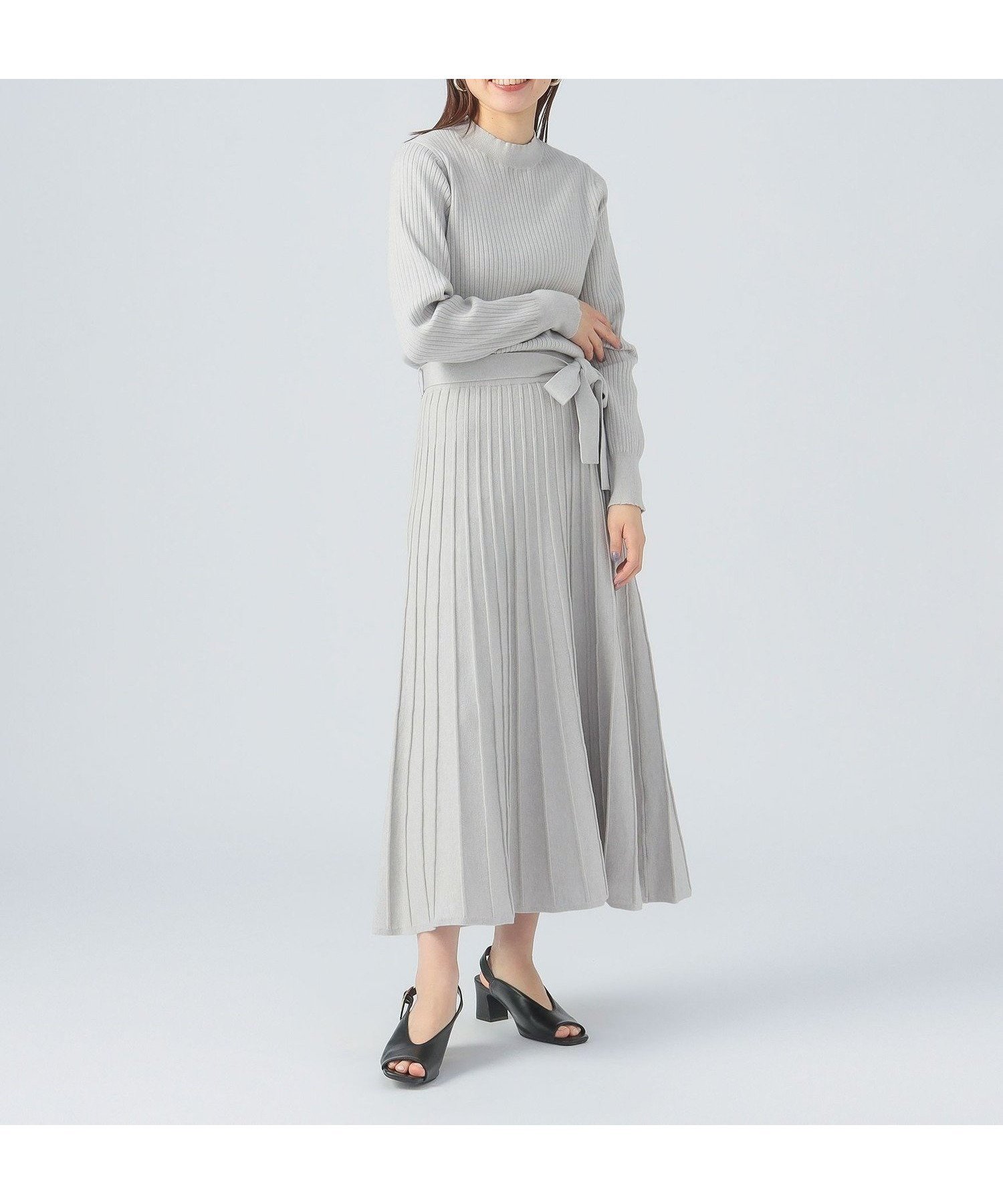 【ビームス ハート/BEAMS HEART】の【秋まで使える】リブニット トップス * スカートセット(S~M・手洗い可能・セットアイテム) 長袖 インテリア・キッズ・メンズ・レディースファッション・服の通販 founy(ファニー) 　ファッション　Fashion　レディースファッション　Fashion for Women　スカート　Skirts　秋　Autumn　ジャケット　Jacket, Outerwear　セットアップ　Set-Up, Coordinated Outfit　トレンド　Trend, Trending Now　定番　Standard, Basic Item　なめらか　Smooth, Silky Texture　人気　Popular, Best Seller　長袖　Long Sleeve, Full Sleeve　フィット　Fit, Slim Fit　フレア　Flare, Flared　リブニット　Rib Knit, Ribbed Knit　リボン　Ribbon, Bow　おすすめ　Recommended / Our Picks　GREY|ID: prp329100004620815 ipo3291000000033595660