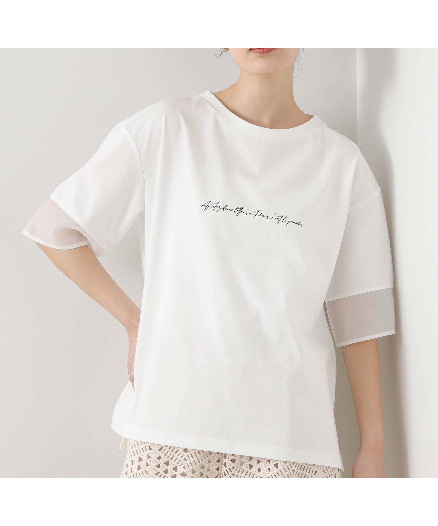 【グレディブリリアン/Gready Brilliant】のロゴ袖シアー切替HS インテリア・キッズ・メンズ・レディースファッション・服の通販 founy(ファニー) 　ファッション　Fashion　レディースファッション　Fashion for Women　トップス・カットソー　Cut & Sew Tops　カットソー　Cut and Sewn Top　カーディガン　Cardigan, Knitwear　シアー　Sheer, See-Through　ジャケット　Jacket, Outerwear　プリント　Print, Printed Pattern　エレガント 上品　Elegant　切替　Switching, Contrast Panel　OFF|ID: prp329100004620838 ipo3291000000033583553