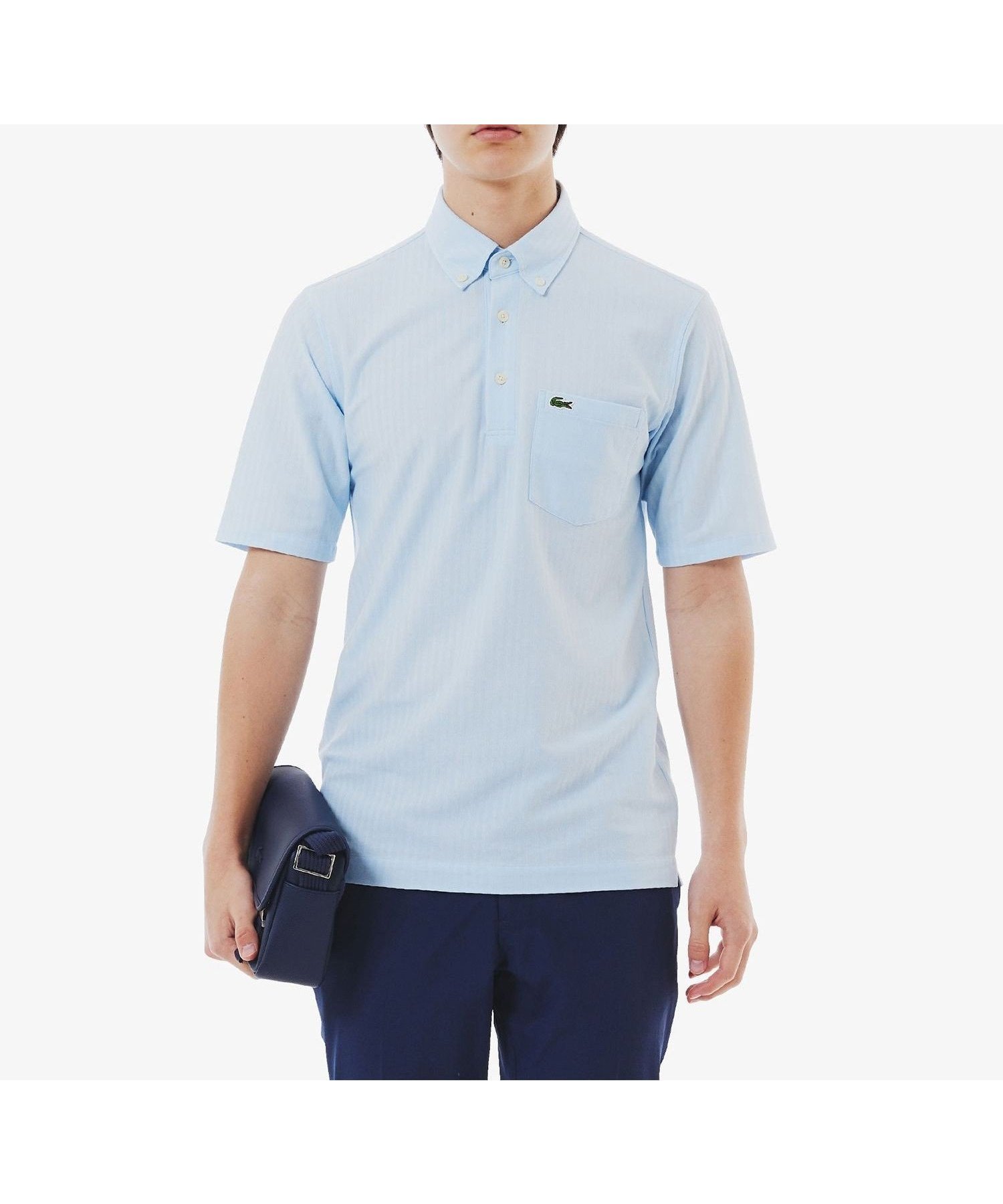 【ラコステ/LACOSTE / MEN】の鹿の子地切り替え同色ストライプボタンダウンポロシャツ インテリア・キッズ・メンズ・レディースファッション・服の通販 founy(ファニー) 　ファッション　Fashion　メンズファッション　Fashion for Men　ストライプ　Stripe, Striped Pattern　ダウン　Down, Puffer　鹿の子　Piqué, Kanoko Fabric　ライトブルー|ID: prp329100004620904 ipo3291000000033448535