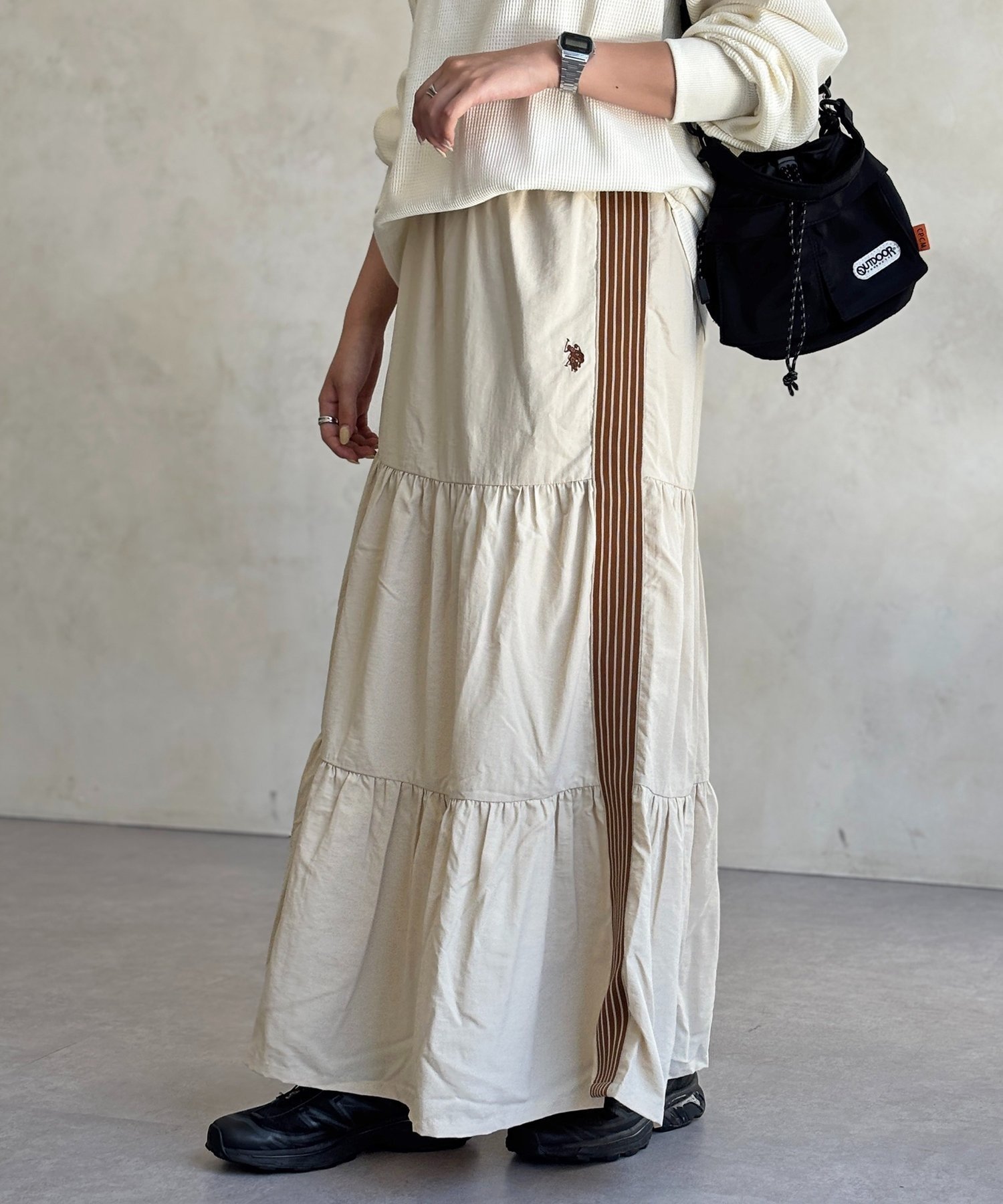 【シーピーシーエム/CPCM】の【U.S. POLO ASSN. 】ナイロンティアードスカート インテリア・キッズ・メンズ・レディースファッション・服の通販 founy(ファニー) 　ファッション　Fashion　レディースファッション　Fashion for Women　スカート　Skirts　ティアードスカート　Tiered Skirts　イタリア　Italy　腕時計　Wristwatch　コレクション　Collection, Seasonal Line　ジャケット　Jacket, Outerwear　スニーカー　Sneakers, Trainers　ティアードスカート　Tiered Skirt, Flounced Skirt　デニム　Denim, Jeans Material　メンズ　Men's, Menswear　楽ちん　Easy Fit, Comfortable　アイボリー|ID: prp329100004621706 ipo3291000000033554468