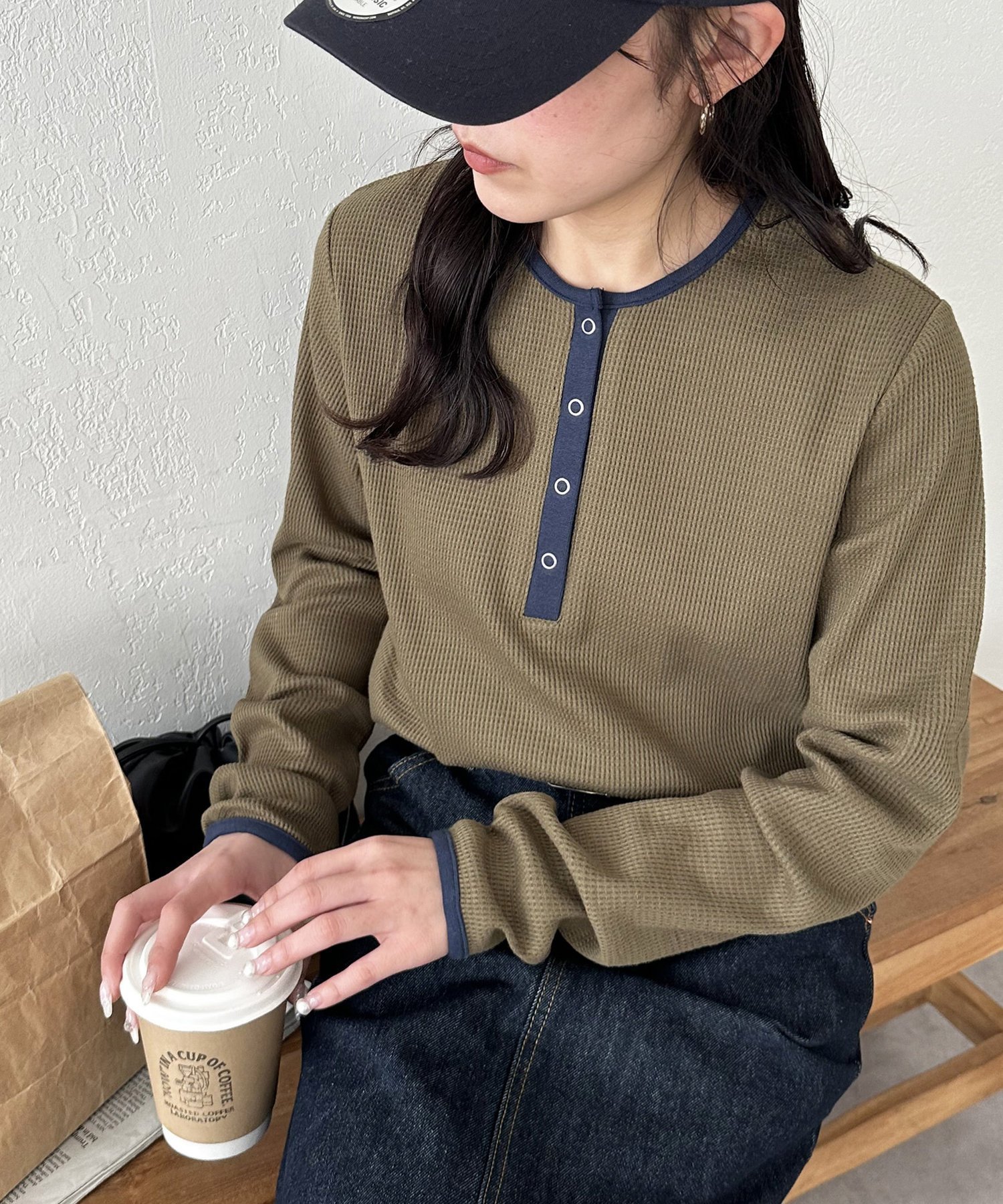 【ディスコート/Discoat】の【20色展開/インナー使いにも◎】ワッフルボーダー長袖Tシャツ《WEB限定》 インテリア・キッズ・メンズ・レディースファッション・服の通販 founy(ファニー) 　ファッション　Fashion　レディースファッション　Fashion for Women　トップス・カットソー　Cut & Sew Tops　シャツ・ブラウス・オフィスカジュアル　Elegant Blouses & Button-Ups　ロングTシャツ・Tシャツ　Longline T-Shirts & Tees　インナー　Innerwear　シンプル　Simple, Minimal　ボーダー　Border, Stripe　ワッフル　Waffle, Waffle Knit　長袖　Long Sleeve, Full Sleeve　グリーンその他1|ID: prp329100004621765 ipo3291000000033598472