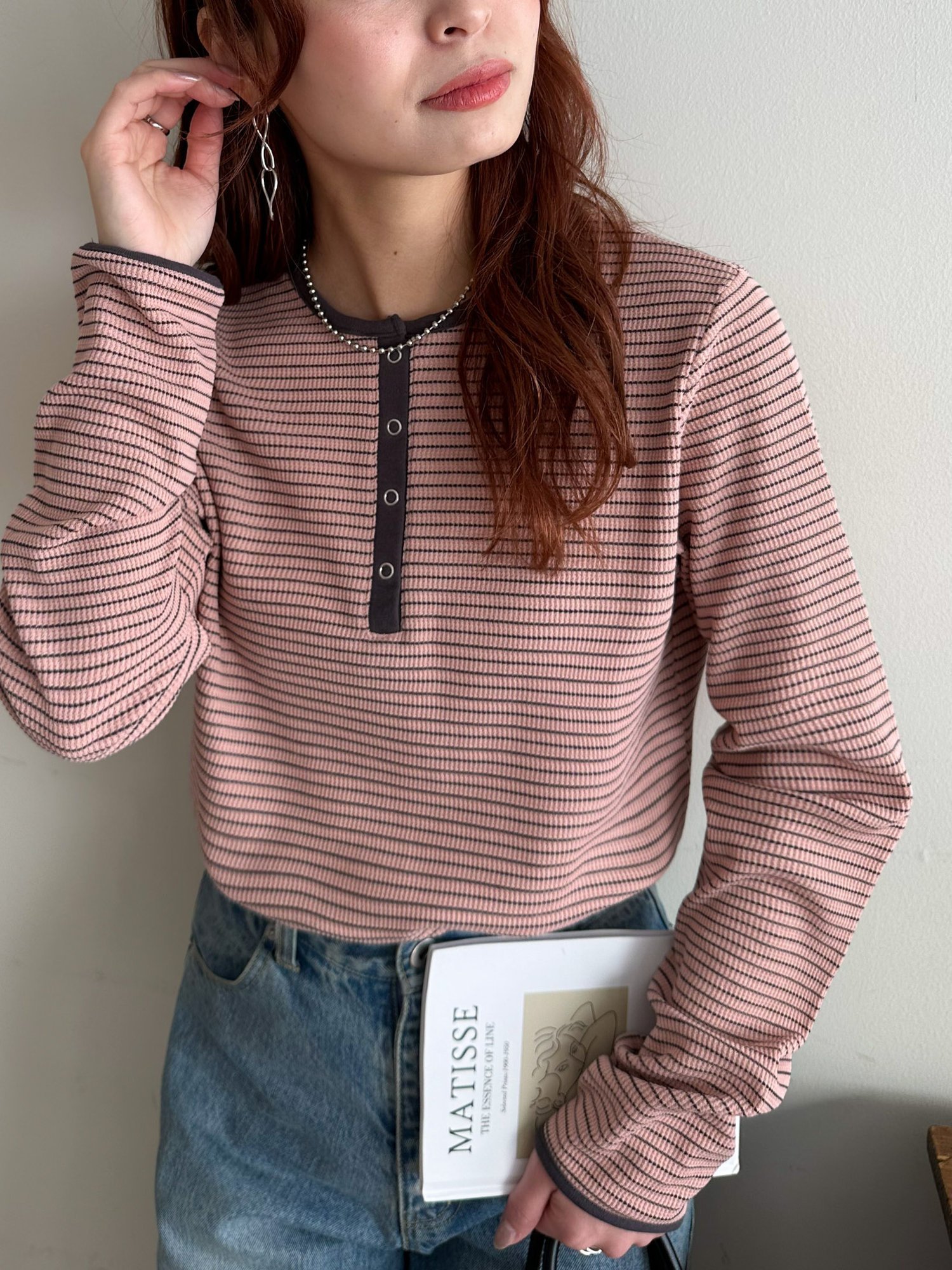 【ディスコート/Discoat】の【20色展開/インナー使いにも◎】ワッフルボーダー長袖Tシャツ《WEB限定》 インテリア・キッズ・メンズ・レディースファッション・服の通販 founy(ファニー) 　ファッション　Fashion　レディースファッション　Fashion for Women　トップス・カットソー　Cut & Sew Tops　シャツ・ブラウス・オフィスカジュアル　Elegant Blouses & Button-Ups　ロングTシャツ・Tシャツ　Longline T-Shirts & Tees　インナー　Innerwear　シンプル　Simple, Minimal　ボーダー　Border, Stripe　ワッフル　Waffle, Waffle Knit　長袖　Long Sleeve, Full Sleeve　ピンクその他1|ID: prp329100004621765 ipo3291000000033598478