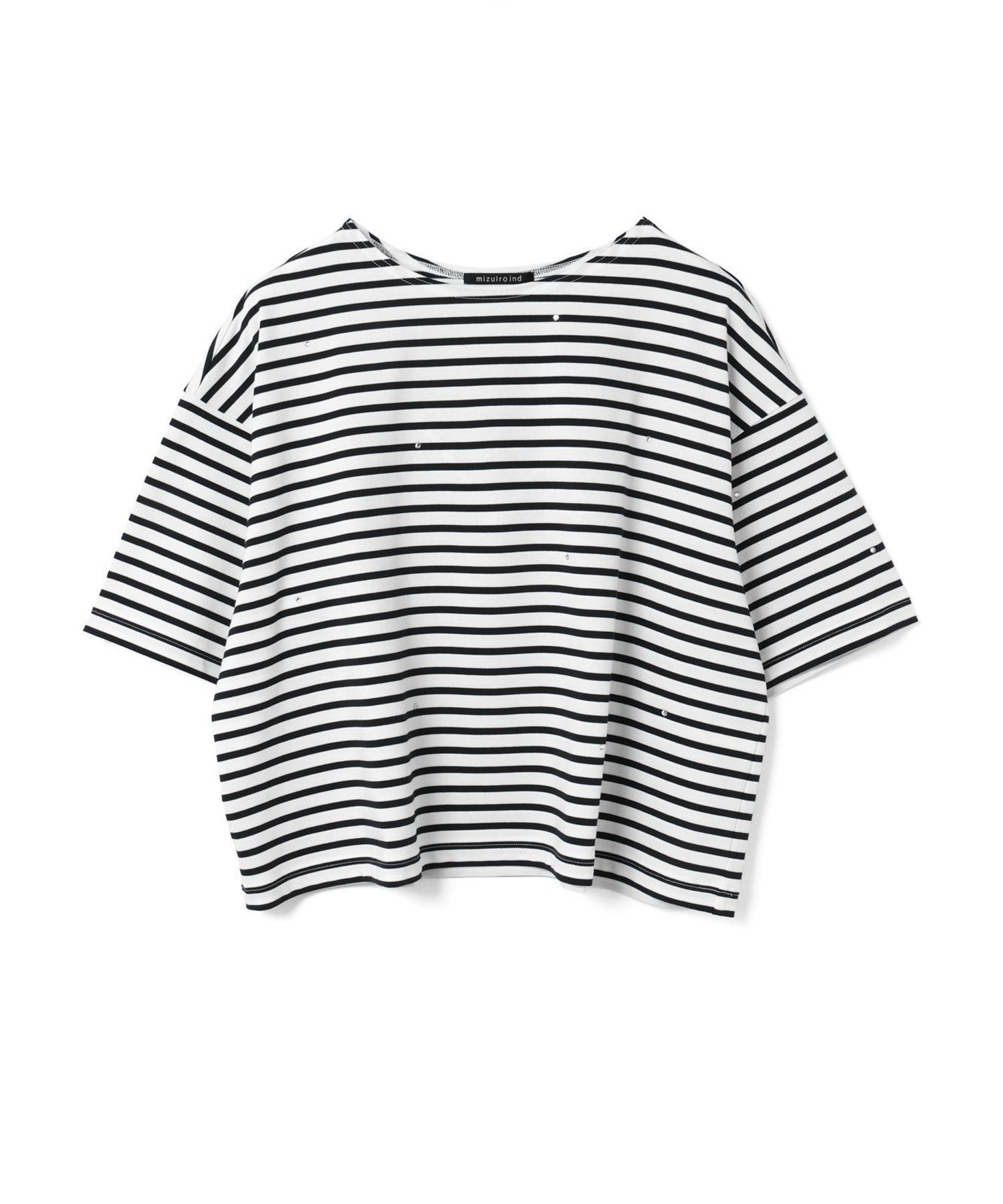 【マーコート/MARcourt】のmizuiro ind ビジュー付きボートネックプルオーバー インテリア・キッズ・メンズ・レディースファッション・服の通販 founy(ファニー) 　ファッション　Fashion　レディースファッション　Fashion for Women　トップス・カットソー　Cut & Sew Tops　カジュアルプルオーバー・ニットトップス　Pullovers & Knit Tops / Casual Pullovers　カットソー　Cut and Sewn Top　シンプル　Simple, Minimal　ストーン　Stone, Gem-Like　ビジュー　Bijou, Jewel-like Accent　ボーダー　Border, Stripe　エレガント 上品　Elegant　夏　Summer　無地　Plain, Solid Color　秋　Autumn　オフホワイトA|ID: prp329100004621789 ipo3291000000033162948