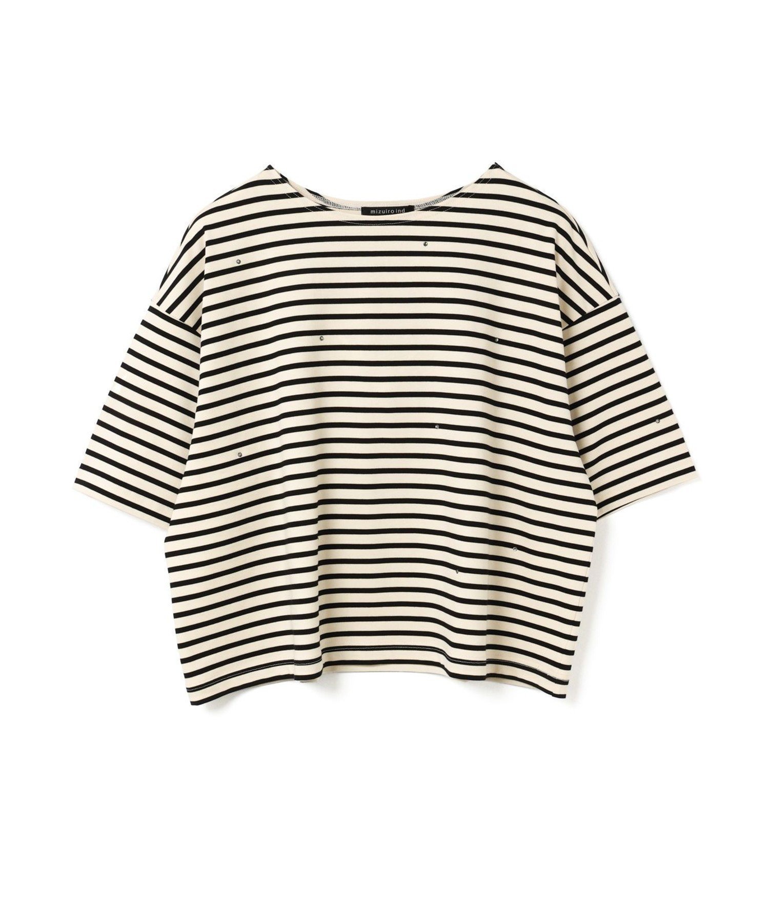 【マーコート/MARcourt】のmizuiro ind ビジュー付きボートネックプルオーバー インテリア・キッズ・メンズ・レディースファッション・服の通販 founy(ファニー) 　ファッション　Fashion　レディースファッション　Fashion for Women　トップス・カットソー　Cut & Sew Tops　カジュアルプルオーバー・ニットトップス　Pullovers & Knit Tops / Casual Pullovers　カットソー　Cut and Sewn Top　シンプル　Simple, Minimal　ストーン　Stone, Gem-Like　ビジュー　Bijou, Jewel-like Accent　ボーダー　Border, Stripe　エレガント 上品　Elegant　夏　Summer　無地　Plain, Solid Color　秋　Autumn　アイボリーA|ID: prp329100004621789 ipo3291000000033162949
