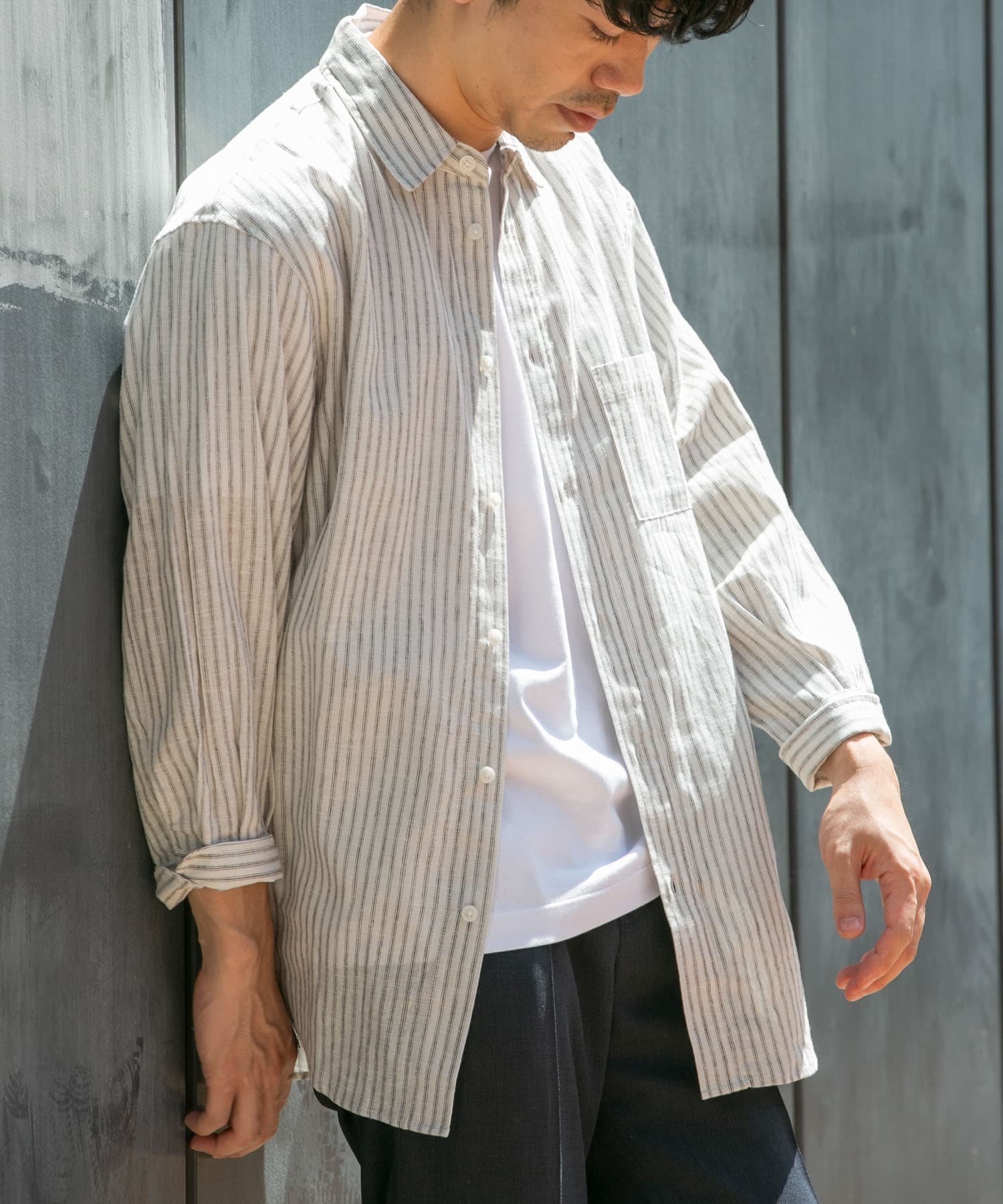【アーバンリサーチ ロッソ/URBAN RESEARCH ROSSO / MEN】の『XLサイズあり』リラックスコットンリネン7分袖シャツ インテリア・キッズ・メンズ・レディースファッション・服の通販 founy(ファニー) 　ファッション　Fashion　メンズファッション　Fashion for Men　おすすめ　Recommended / Our Picks　インナー　Innerwear　カットソー　Cut and Sewn Top　カーディガン　Cardigan, Knitwear　ジャケット　Jacket, Outerwear　フィット　Fit, Slim Fit　ベーシック　Basic, Essential　リネン　Linen, Linen Fabric　リラックス　Relax, Relaxed Fit　レギュラー　Regular, Standard Fit　人気　Popular, Best Seller　夏　Summer　春　Spring　S/S・春夏　SS, Spring/Summer, Warm Season　BEG STRIPE|ID: prp329100004621865 ipo3291000000033241982