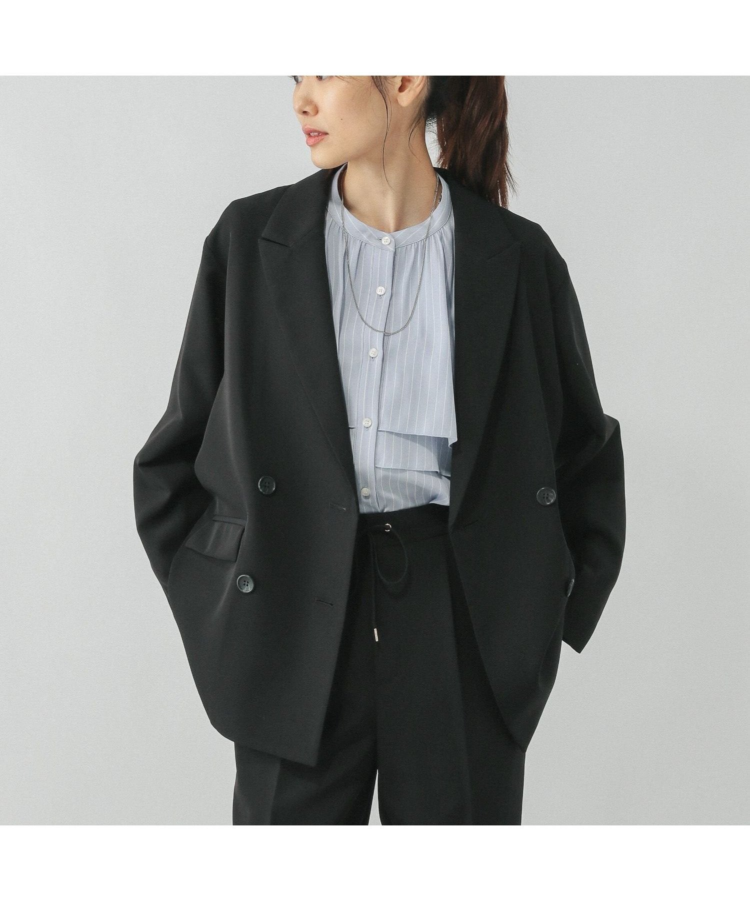 【グローバルワーク/GLOBAL WORK】のウツクシルエットWクロスジャケット/572240 インテリア・キッズ・メンズ・レディースファッション・服の通販 founy(ファニー) 　ファッション　Fashion　レディースファッション　Fashion for Women　アウター　Coat / Outerwear Collection　レディースジャケット・軽アウター　Jackets　おすすめ　Recommended / Our Picks　ショルダー　Shoulder, Shoulder Strap　ジャケット　Jacket, Outerwear　ストレッチ　Stretch, Stretchy Fabric　セットアップ　Set-Up, Coordinated Outfit　ダウン　Down, Puffer　デニム　Denim, Jeans Material　ドロップ　Drop Shoulder, Dropped Style　バランス　Balance, Style Balance　フレア　Flare, Flared　リラックス　Relax, Relaxed Fit　ブラック09|ID: prp329100004621898 ipo3291000000034493548