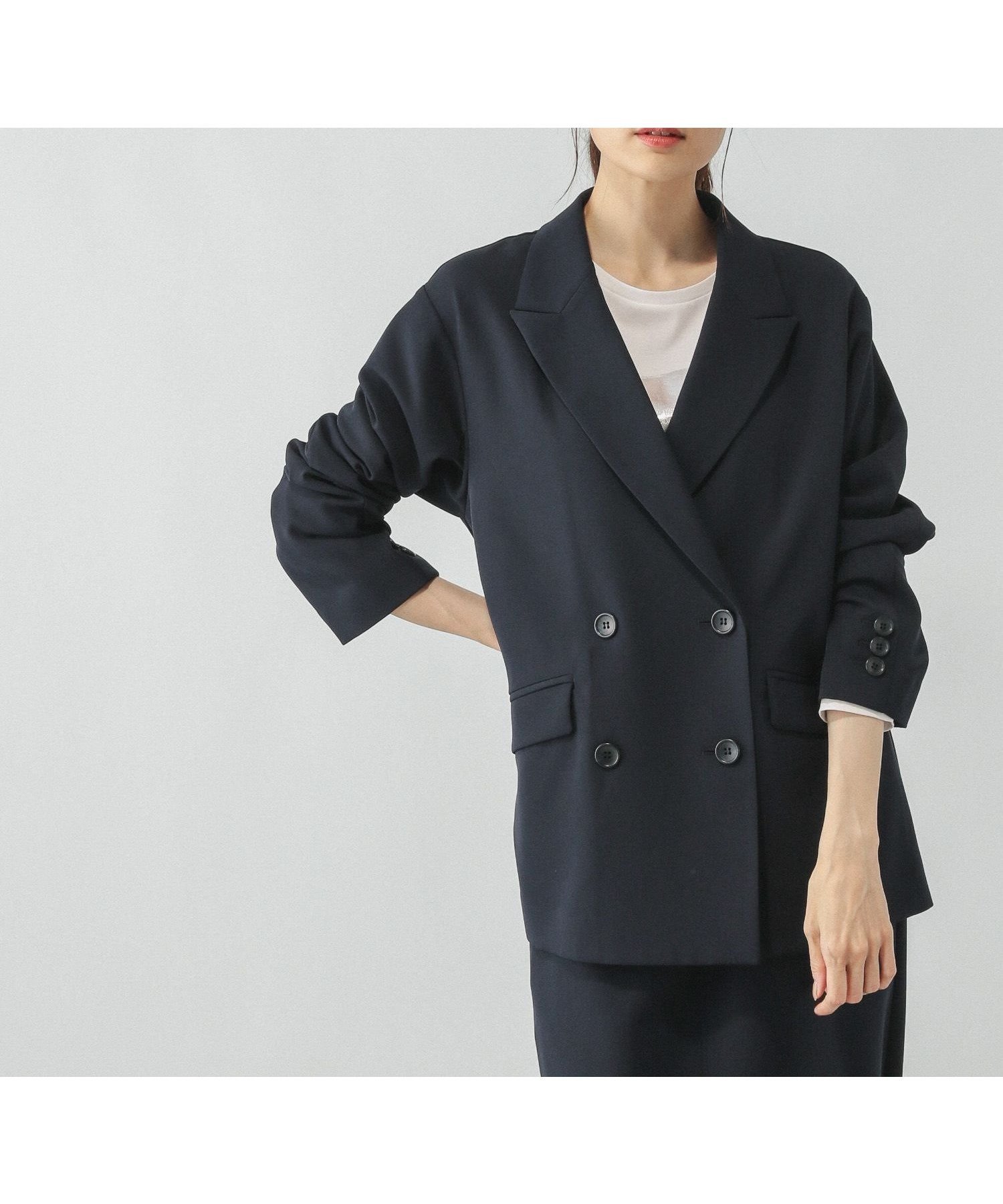 【グローバルワーク/GLOBAL WORK】のウツクシルエットWクロスジャケット/572240 インテリア・キッズ・メンズ・レディースファッション・服の通販 founy(ファニー) 　ファッション　Fashion　レディースファッション　Fashion for Women　アウター　Coat / Outerwear Collection　レディースジャケット・軽アウター　Jackets　おすすめ　Recommended / Our Picks　ショルダー　Shoulder, Shoulder Strap　ジャケット　Jacket, Outerwear　ストレッチ　Stretch, Stretchy Fabric　セットアップ　Set-Up, Coordinated Outfit　ダウン　Down, Puffer　デニム　Denim, Jeans Material　ドロップ　Drop Shoulder, Dropped Style　バランス　Balance, Style Balance　フレア　Flare, Flared　リラックス　Relax, Relaxed Fit　ネイビー88|ID: prp329100004621898 ipo3291000000034493549