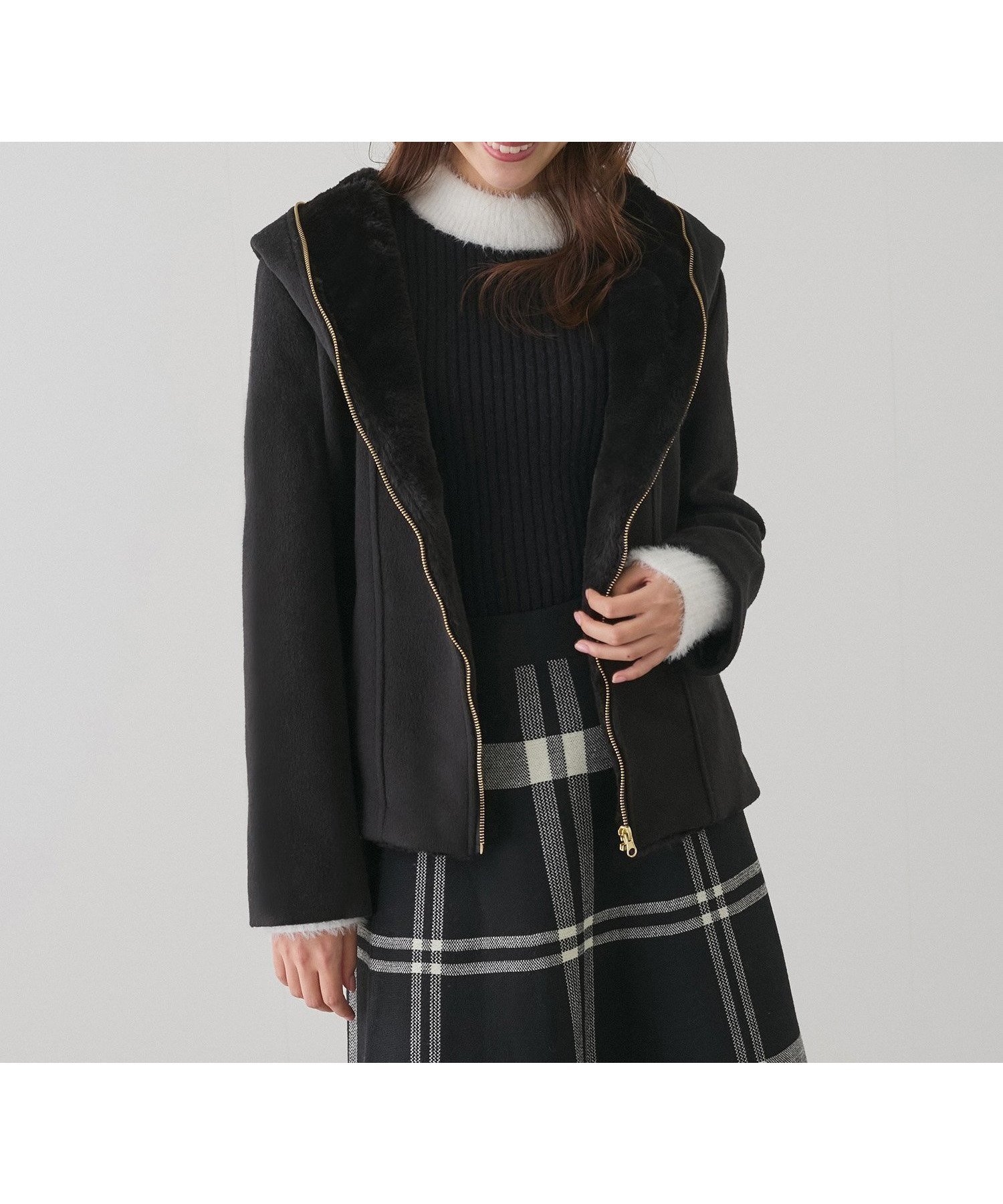 【ジャイロ/JAYRO】のモッサ風ダブルフェイス エコファー付きフードコート インテリア・キッズ・メンズ・レディースファッション・服の通販 founy(ファニー) 　ファッション　Fashion　レディースファッション　Fashion for Women　アウター　Coat / Outerwear Collection　コート・ロングコート・ピーコート　Long Coats, Peacoats & More　ダブル　Double, Double-Breasted　フェイス　Face, Facial Design　ポケット　Pocket, Pocket Detail　ミドル　Middle Length, Mid Height　冬　Winter / This Winter　ブラック(01)|ID: prp329100004621964 ipo3291000000033165900