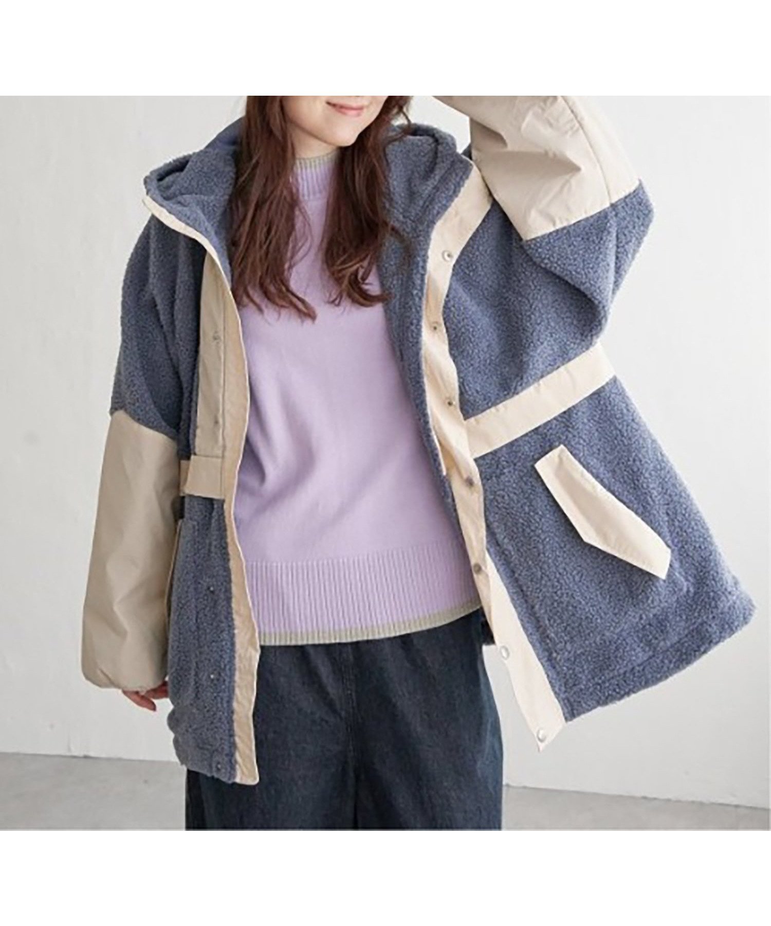 【エルビーシー/LBC】のボアナイロンフードミドルアウター インテリア・キッズ・メンズ・レディースファッション・服の通販 founy(ファニー) 　ファッション　Fashion　レディースファッション　Fashion for Women　アウター　Coat / Outerwear Collection　トレンド　Trend, Trending Now　ミックス　Mix, Mixed Style　ミドル　Middle Length, Mid Height　ブルー|ID: prp329100004622002 ipo3291000000033166717