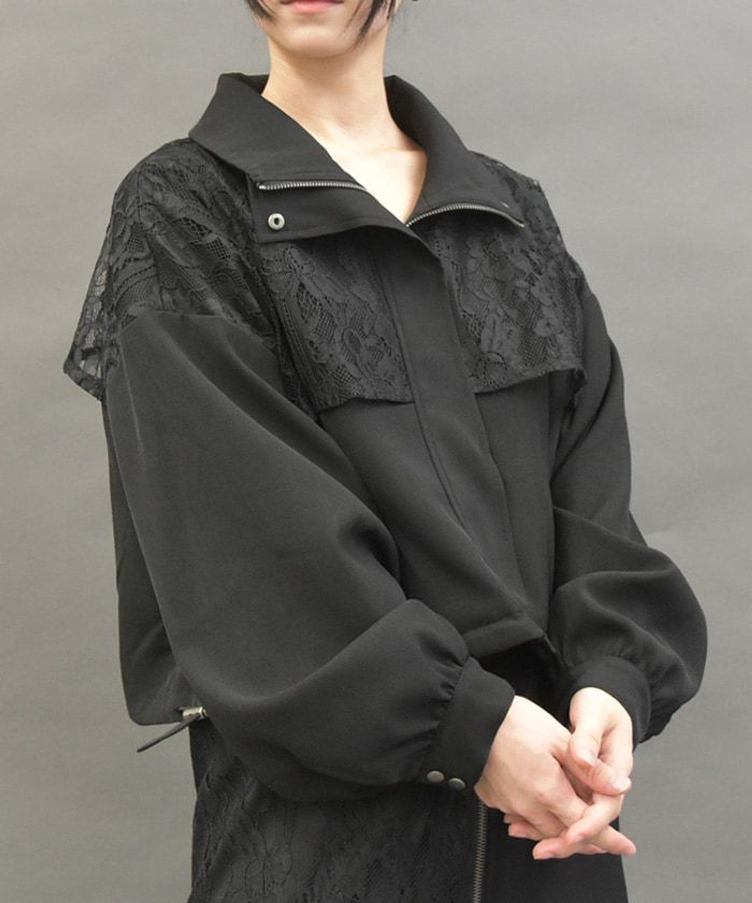 【アクシーズファム/axes femme】のレース切替ショートブルゾン インテリア・キッズ・メンズ・レディースファッション・服の通販 founy(ファニー) 　ファッション　Fashion　レディースファッション　Fashion for Women　アウター　Coat / Outerwear Collection　ブルゾンジャケット・スポーティアウター　Blouson Jackets　おすすめ　Recommended / Our Picks　ショート　Short, Short Length　ジップ　Zip, Zipper　スタイリッシュ　Stylish, Fashionable　セットアップ　Set-Up, Coordinated Outfit　ブルゾン　Blouson, Bomber Jacket　ボトム　Bottoms, Lower Wear　レース　Lace, Lace Fabric　切替　Switching, Contrast Panel　黒|ID: prp329100004622283 ipo3291000000033172306