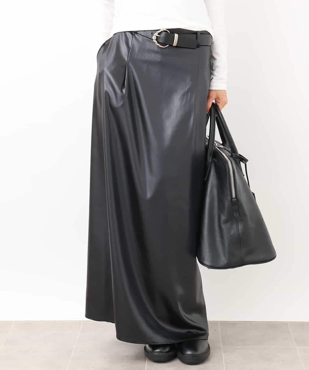 【ミッシェルクラン/MICHEL KLEIN】のYURI KOBAYASHIコラボ レザーライクロングスカート インテリア・キッズ・メンズ・レディースファッション・服の通販 founy(ファニー) 　ファッション　Fashion　レディースファッション　Fashion for Women　スカート　Skirts　ロングスカート　Long Skirts / Maxi & Midi Skirts　洗える　Machine Washable　カットソー　Cut and Sewn Top　コラボ　Collaboration, Collab　コンパクト　Compact, Small Size　サテン　Satin, Glossy Fabric　トレンド　Trend, Trending Now　ドレープ　Drape, Draping Fabric　長袖　Long Sleeve, Full Sleeve　ポケット　Pocket, Pocket Detail　防寒　Cold Protection, Winter-Ready　マキシ　Maxi, Full Length　リラックス　Relax, Relaxed Fit　ループ　Loop, Loop Knit　ロング　Long, Long-Length　冬　Winter / This Winter　おすすめ　Recommended / Our Picks　旅行　Travel　エレガント 上品　Elegant　年末年始　Year-end and New Year Holidays　ブラック|ID: prp329100004622293 ipo3291000000033172728