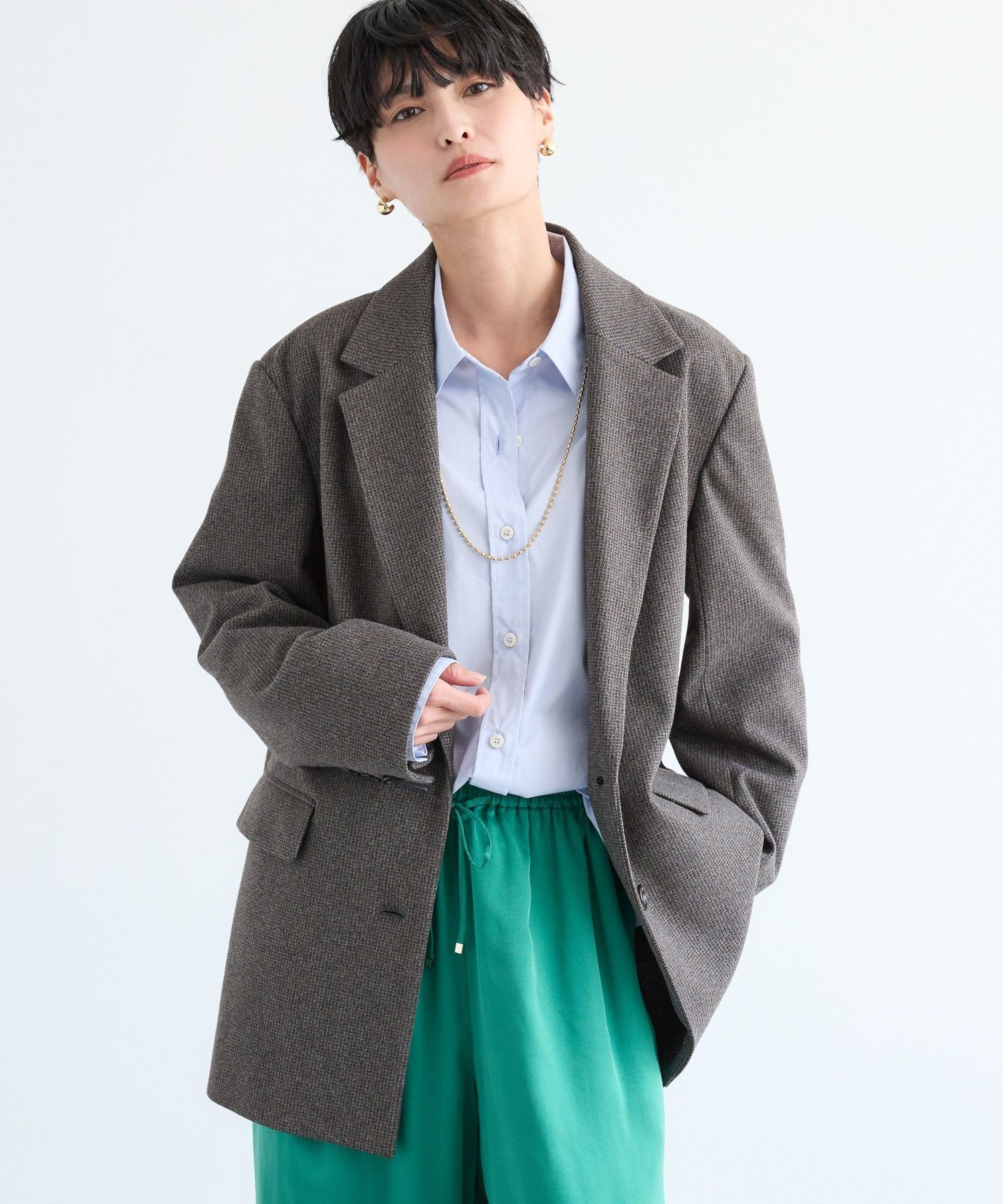 【バンヤードストーム/BARNYARDSTORM】の千鳥カットジャケット インテリア・キッズ・メンズ・レディースファッション・服の通販 founy(ファニー) 　ファッション　Fashion　レディースファッション　Fashion for Women　アウター　Coat / Outerwear Collection　レディースジャケット・軽アウター　Jackets　おすすめ　Recommended / Our Picks　ジャケット　Jacket, Outerwear　スウェット / スエット　Sweatshirt, Sweatwear　デニム　Denim, Jeans Material　マニッシュ　Mannish, Boyish　エレガント 上品　Elegant　ブラウン50|ID: prp329100004622642 ipo3291000000033180973