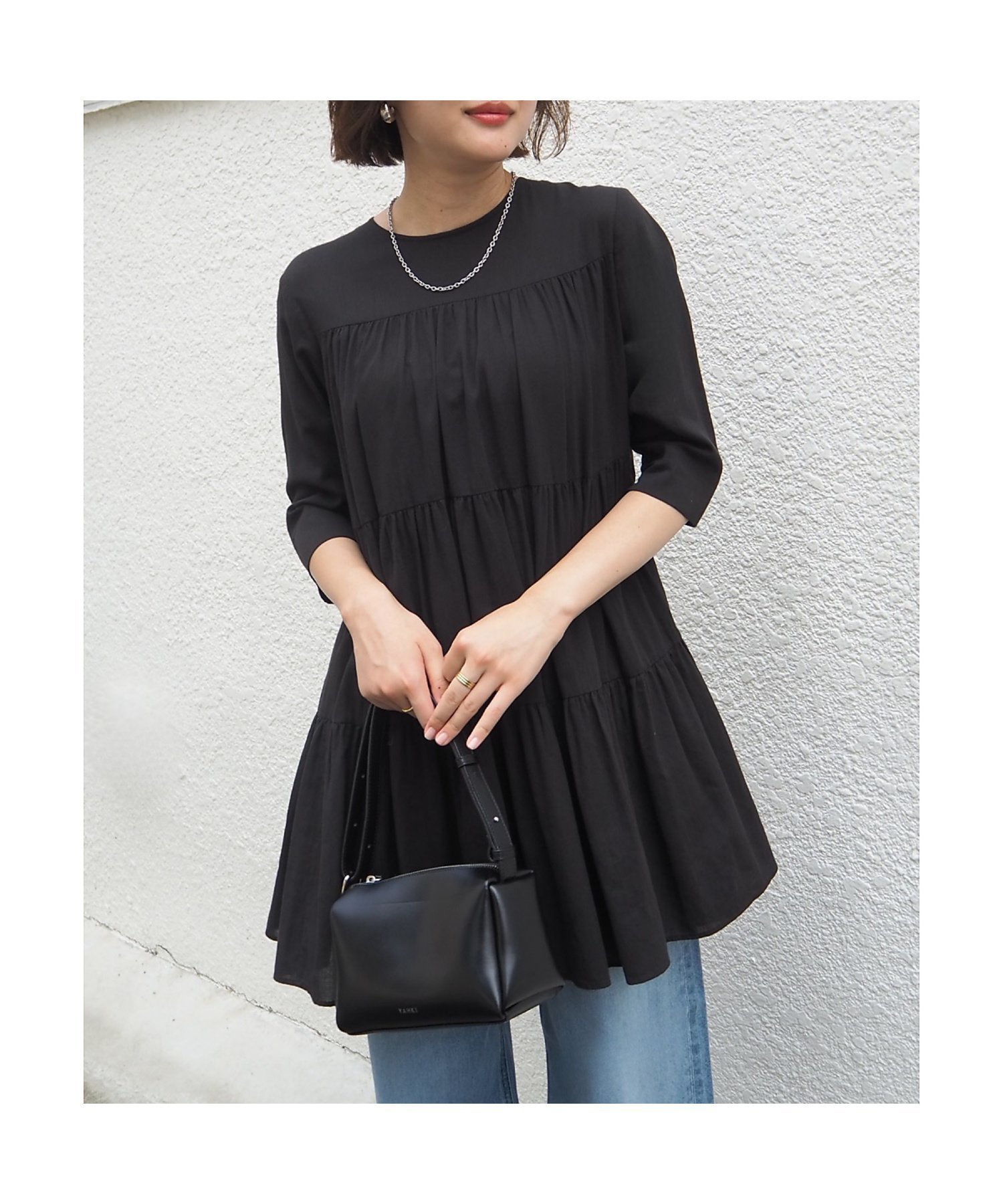 【カリテ/qualite】のティアードチュニック インテリア・キッズ・メンズ・レディースファッション・服の通販 founy(ファニー) 　ファッション　Fashion　レディースファッション　Fashion for Women　トップス・カットソー　Cut & Sew Tops　おすすめ　Recommended / Our Picks　チュニック　Tunic, Long Top　デニム　Denim, Jeans Material　バランス　Balance, Style Balance　ボトム　Bottoms, Lower Wear　リラックス　Relax, Relaxed Fit　ブラック|ID: prp329100004622754 ipo3291000000033427048