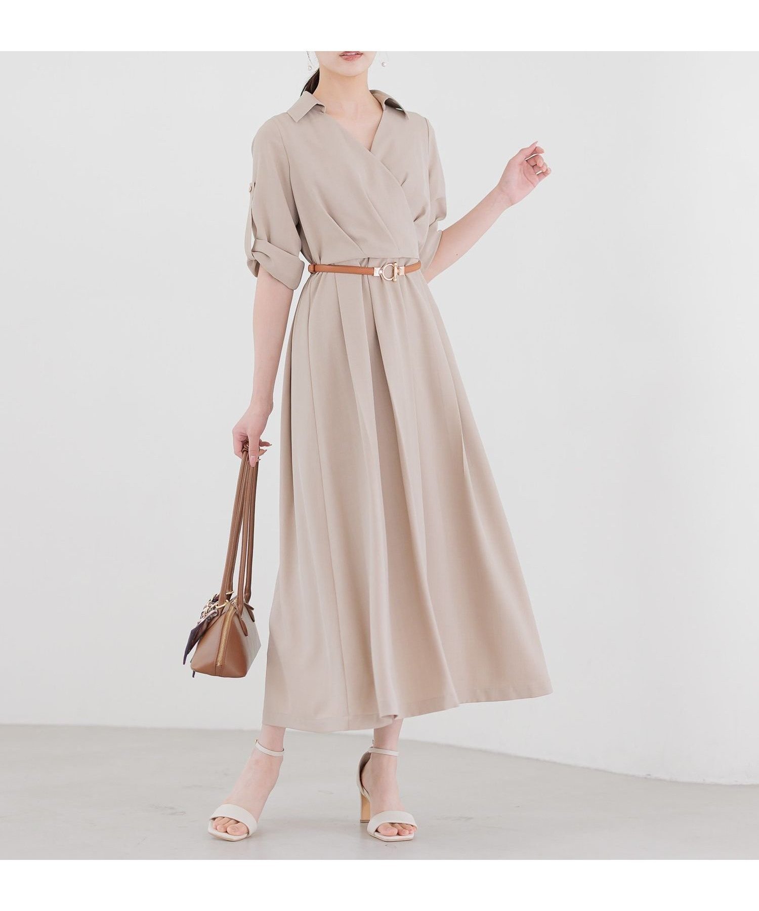 【アンデミュウ/Andemiu】のカシュクール風ワンピース インテリア・キッズ・メンズ・レディースファッション・服の通販 founy(ファニー) 　ファッション　Fashion　レディースファッション　Fashion for Women　ワンピース　Dresses　おすすめ　Recommended / Our Picks　カシュクール　Wrap Design　夏　Summer　秋　Autumn　ベージュ|ID: prp329100004622822 ipo3291000000033185051
