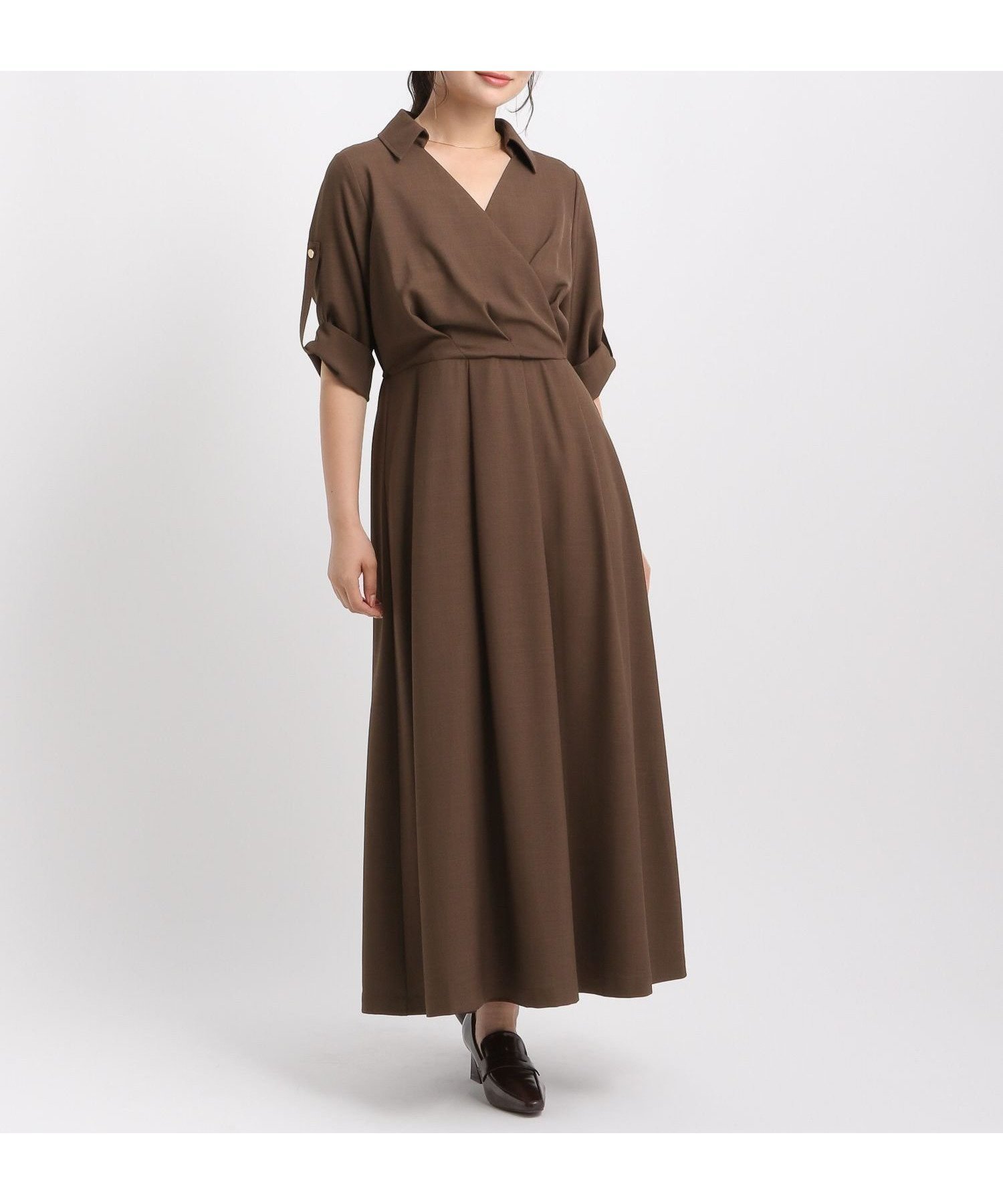 【アンデミュウ/Andemiu】のカシュクール風ワンピース インテリア・キッズ・メンズ・レディースファッション・服の通販 founy(ファニー) 　ファッション　Fashion　レディースファッション　Fashion for Women　ワンピース　Dresses　おすすめ　Recommended / Our Picks　カシュクール　Wrap Design　夏　Summer　秋　Autumn　ブラウン|ID: prp329100004622822 ipo3291000000033185054