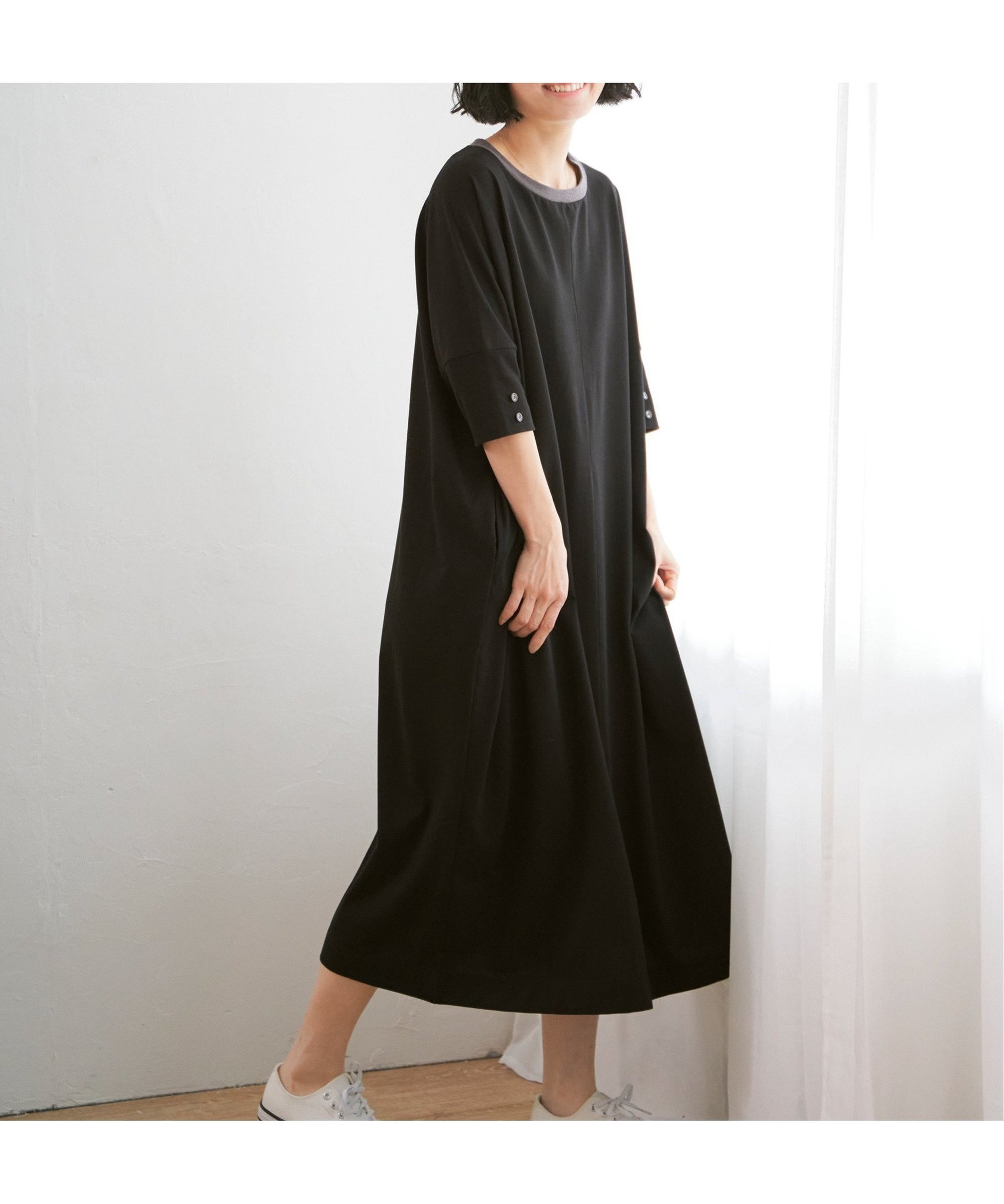 【エルビーシー/LBC】の配色カットゆるワンピース インテリア・キッズ・メンズ・レディースファッション・服の通販 founy(ファニー) 　ファッション　Fashion　レディースファッション　Fashion for Women　ワンピース　Dresses　カットソー　Cut and Sewn Top　シンプル　Simple, Minimal　ワイド　Wide, Wide Fit　ブラック|ID: prp329100004622828 ipo3291000000033185148