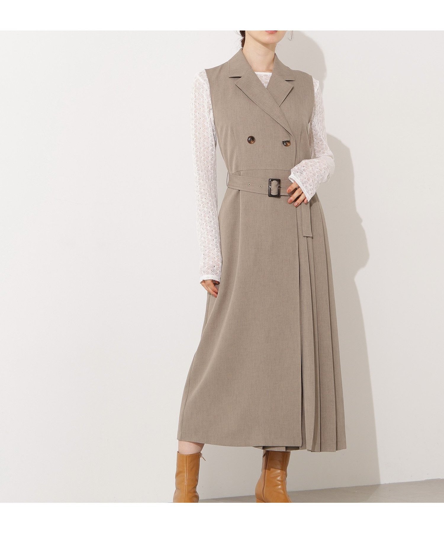 【エヌ ナチュラルビューティーベーシック/N.Natural Beauty basic】のトレンチディテールジャンスカ インテリア・キッズ・メンズ・レディースファッション・服の通販 founy(ファニー) 　ファッション　Fashion　レディースファッション　Fashion for Women　インナー　Innerwear　スタイリッシュ　Stylish, Fashionable　ツイル　Twist, Twisted Detail　トレンチ　Trench, Trench Coat　プリーツ　Pleats, Pleated　メランジ　Melange, Mixed Yarn　ベージュ2|ID: prp329100004622845 ipo3291000000033185407