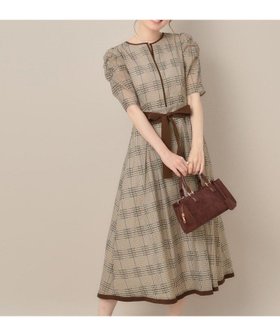 【クチュール ブローチ/Couture Brooch】の【美シルエット・5分袖】シアーチェックオーガンワンピース 人気、トレンドファッション・服の通販 founy(ファニー) ファッション Fashion レディースファッション Fashion for Women ワンピース Dresses オーガンジー Organza Fabric ギャザー Gathered, Ruffled チェック Check, Plaid, Tartan パイピング Piping, Trim Design プリント Print, Printed Pattern ポケット Pocket, Pocket Detail 秋 Autumn |ID:prp329100004622863