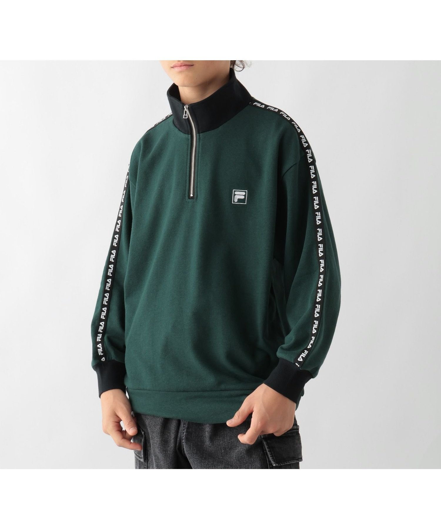 【グローバルワーク/GLOBAL WORK / KIDS】のFILA/コラボハーフZIP/キッズ/252057 インテリア・キッズ・メンズ・レディースファッション・服の通販 founy(ファニー) 　ファッション　Fashion　キッズファッション　Fashion for Kids　おすすめ　Recommended / Our Picks　プリント　Print, Printed Pattern　ボックス　Boxy, Box Shape　切替　Switching, Contrast Panel　グリーン75|ID: prp329100004622915 ipo3291000000033493825