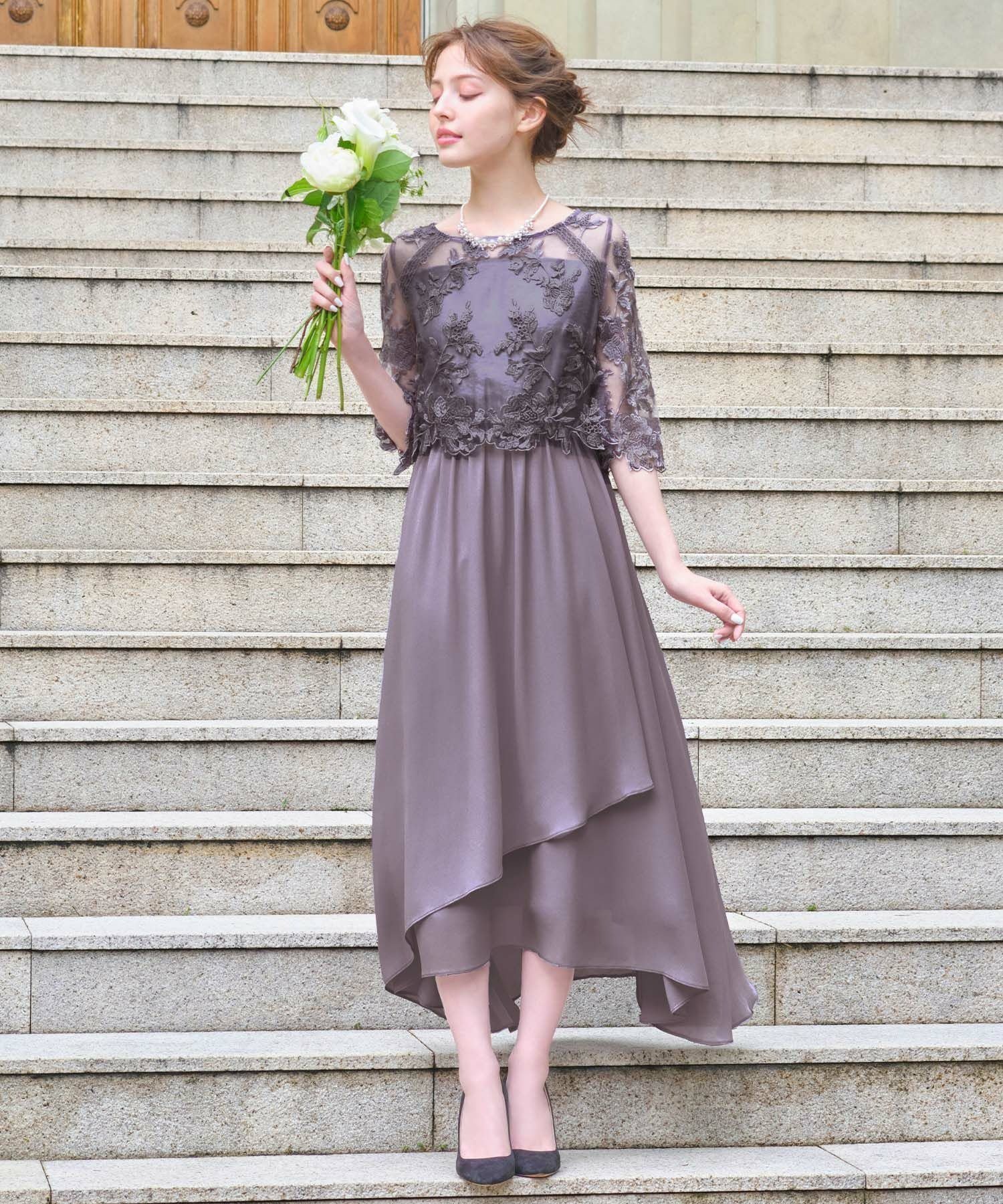 【ガール/GIRL】の花柄レース切替ミモレ丈フレアロング 結婚式 ワンピース パーティードレス インテリア・キッズ・メンズ・レディースファッション・服の通販 founy(ファニー) 　ファッション　Fashion　レディースファッション　Fashion for Women　ワンピース　Dresses　フォーマル・パーティードレス・結婚式用ドレス　Elegant & Casual Dresses　切替　Switching, Contrast Panel　シフォン　Chiffon, Lightweight Fabric　シンプル　Simple, Minimal　スリーブ　Sleeve, Long Sleeve / Short Sleeve　ドレス　Dress, One-Piece　フィット　Fit, Slim Fit　フレア　Flare, Flared　ヨーク　Yoke, Yoke Design　レース　Lace, Lace Fabric　ロング　Long, Long-Length　再入荷　Restock / Back in Stock　エレガント 上品　Elegant　結婚式　Wedding　二次会　After Party　PU|ID: prp329100004622924 ipo3291000000033186924