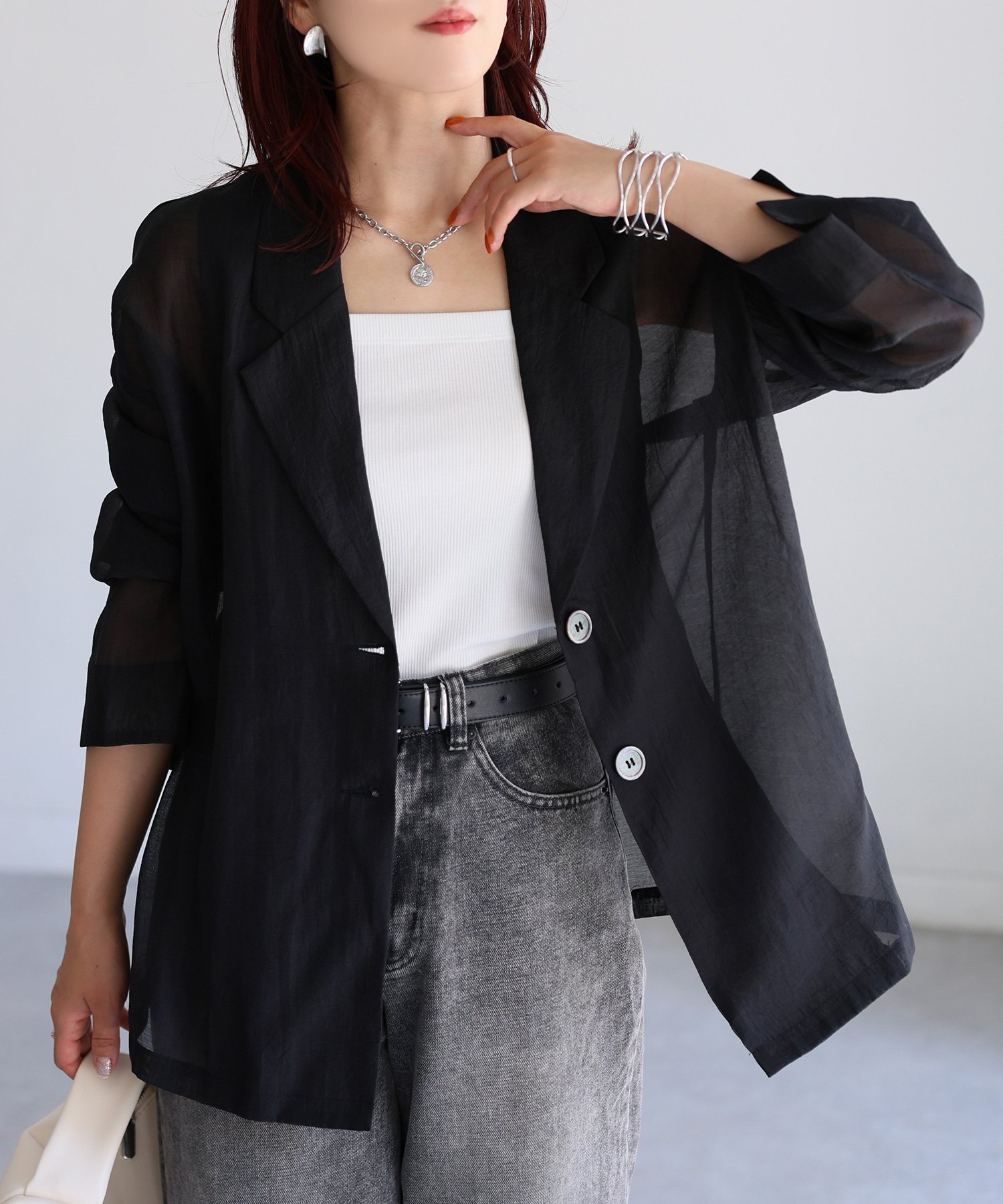 【リベリー/Riberry】のシアーテーラードジャケット 人気、トレンドファッション・服の通販 founy(ファニー) 　ファッション　Fashion　レディースファッション　Fashion for Women　アウター　Coat / Outerwear Collection　レディースジャケット・軽アウター　Jackets　テーラードジャケット / 通勤・きれいめスタイル　Tailored Jackets & Blazers　インナー　Innerwear　春　Spring　キャミソール　Camisole, Spaghetti Strap Top　クラシック　Classic, Timeless Style　コンパクト　Compact, Small Size　シアー　Sheer, See-Through　シンプル　Simple, Minimal　タンク　Tank Top, Sleeveless Top　テーラード　Tailored, Tailored Fit　人気　Popular, Best Seller　長袖　Long Sleeve, Full Sleeve　バランス　Balance, Style Balance　リネン　Linen, Linen Fabric　おすすめ　Recommended / Our Picks　エレガント 上品　Elegant　 other-1|ID: prp329100004623262 ipo3291000000033191166