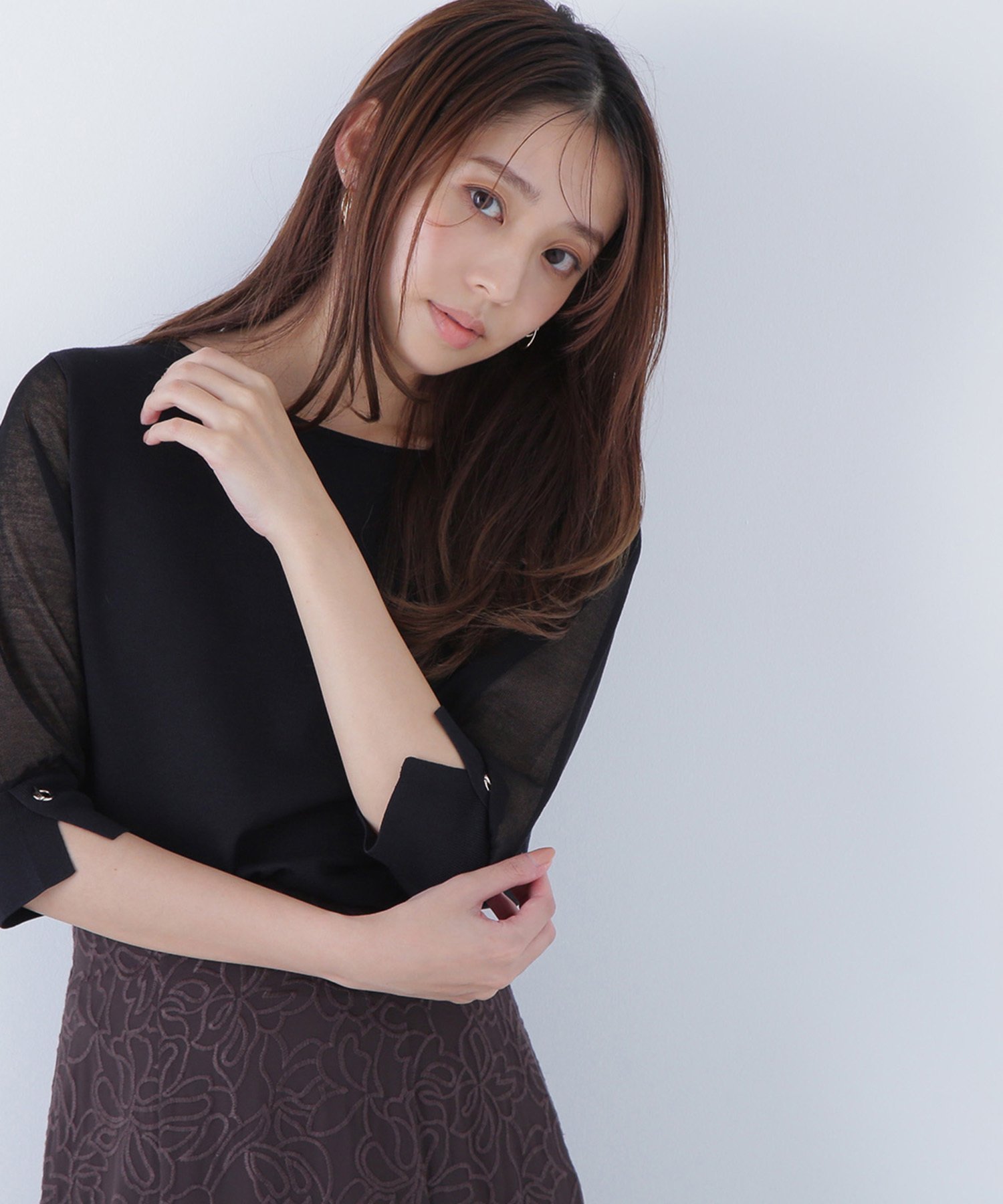 【ナチュラル ビューティー ベーシック/NATURAL BEAUTY BASIC】のシアースリーブハトメカフスニット インテリア・キッズ・メンズ・レディースファッション・服の通販 founy(ファニー) 　ファッション　Fashion　レディースファッション　Fashion for Women　トップス・カットソー　Cut & Sew Tops　ニット　Knit Tops & Sweaters　シアー　Sheer, See-Through　デコルテ　Décolleté, Neckline　人気　Popular, Best Seller　ブラック|ID: prp329100004623283 ipo3291000000033887772