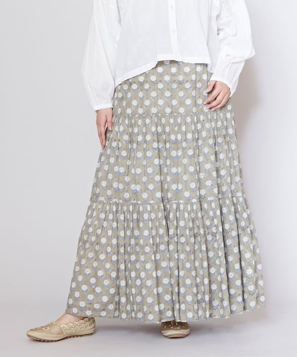 【アミナコレクション/Amina Collection】の【チャイハネ】タニーシュスカート インテリア・キッズ・メンズ・レディースファッション・服の通販 founy(ファニー) 　ファッション　Fashion　レディースファッション　Fashion for Women　スカート　Skirts　インド　Indian Textile　ティアードスカート　Tiered Skirt, Flounced Skirt　ブロック　Block, Solid Block Pattern　プリント　Print, Printed Pattern　ポケット　Pocket, Pocket Detail　グレー|ID: prp329100004623287 ipo3291000000033423619