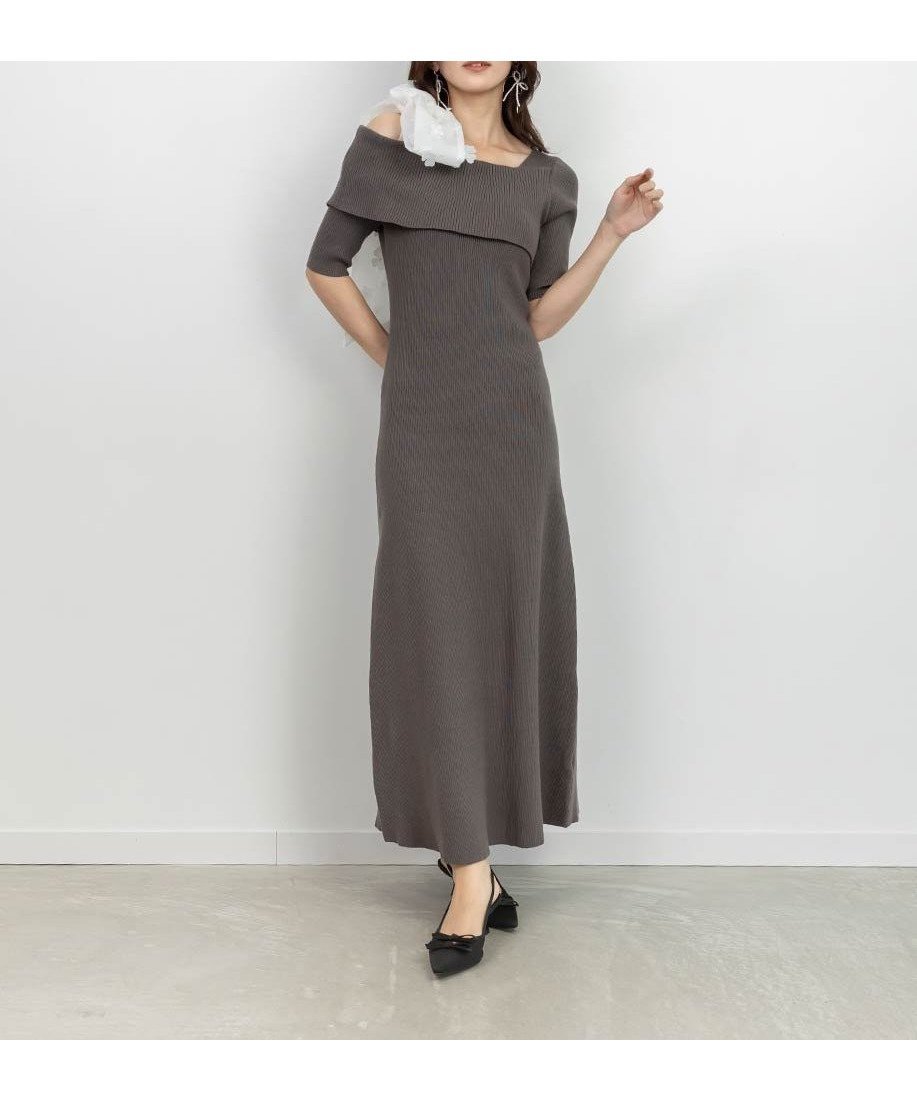 【ランダ/RANDA】の【Flower Collection】ワンショルダーリボンニットワンピース インテリア・キッズ・メンズ・レディースファッション・服の通販 founy(ファニー) 　ファッション　Fashion　レディースファッション　Fashion for Women　ワンピース　Dresses　ニットワンピース　Knit Dresses　エレガント 上品　Elegant　シアー　Sheer, See-Through　ショルダー　Shoulder, Shoulder Strap　フィット　Fit, Slim Fit　フラワー　Flower, Floral　リボン　Ribbon, Bow　GRAY|ID: prp329100004623358 ipo3291000000033583571