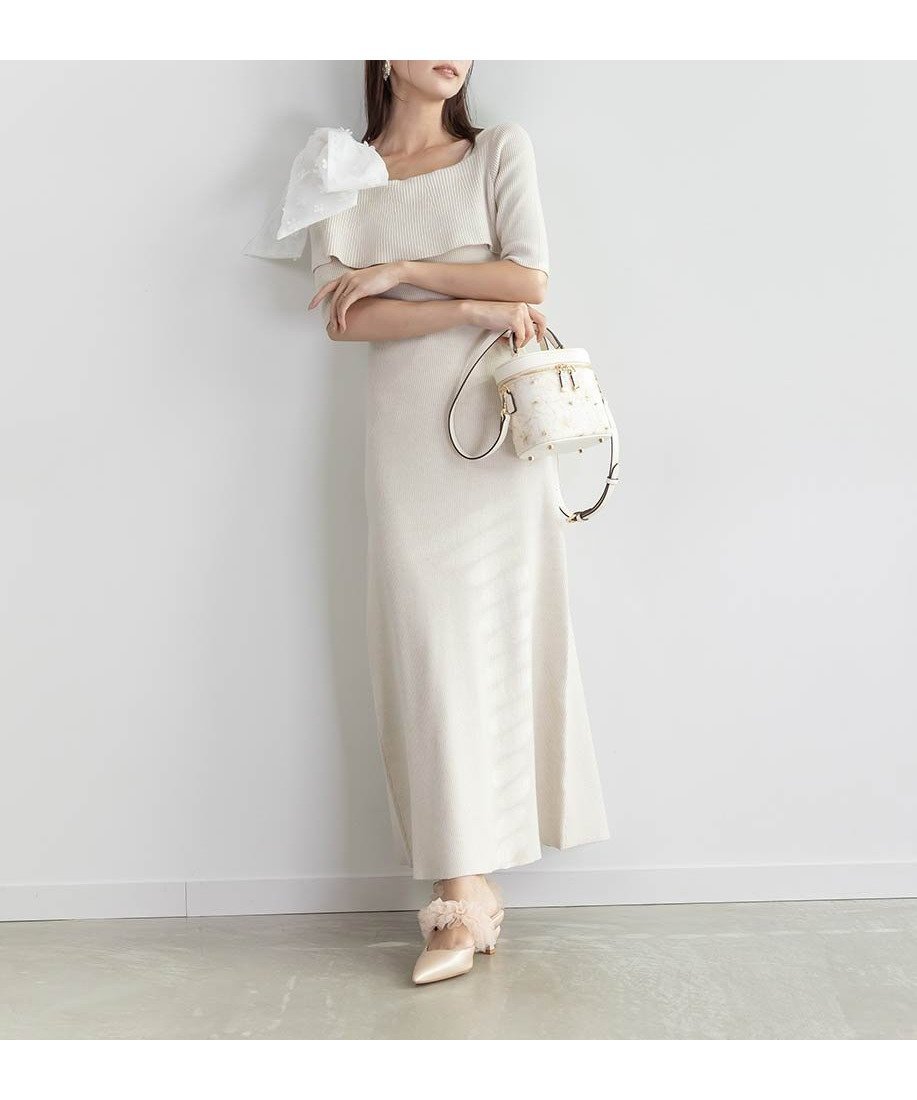 【ランダ/RANDA】の【Flower Collection】ワンショルダーリボンニットワンピース インテリア・キッズ・メンズ・レディースファッション・服の通販 founy(ファニー) 　ファッション　Fashion　レディースファッション　Fashion for Women　ワンピース　Dresses　ニットワンピース　Knit Dresses　エレガント 上品　Elegant　シアー　Sheer, See-Through　ショルダー　Shoulder, Shoulder Strap　フィット　Fit, Slim Fit　フラワー　Flower, Floral　リボン　Ribbon, Bow　CREAM|ID: prp329100004623358 ipo3291000000033583573