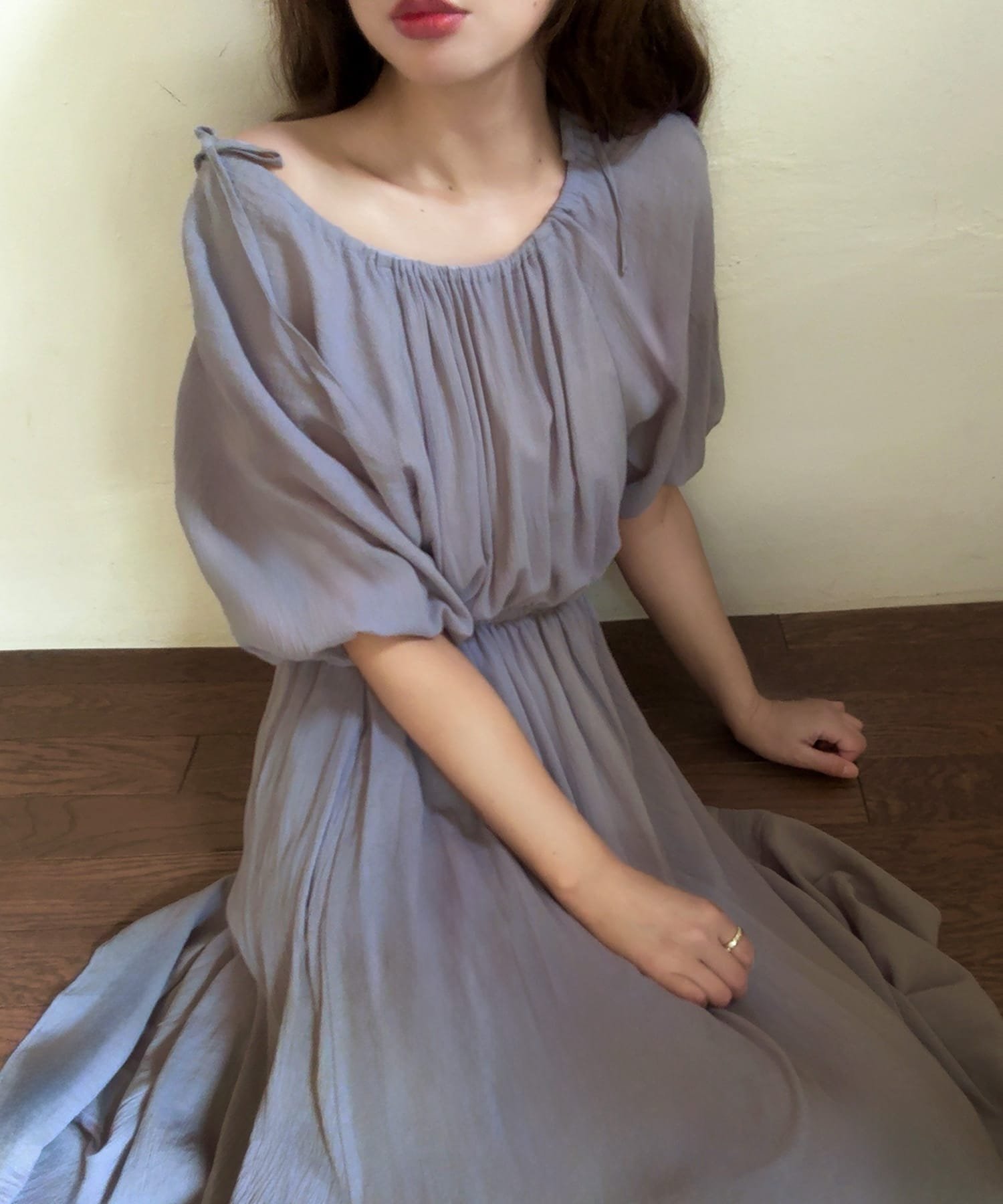 【ジュノア/JUNOAH】のギャザーネックダブルリボンワンピース インテリア・キッズ・メンズ・レディースファッション・服の通販 founy(ファニー) 　ファッション　Fashion　レディースファッション　Fashion for Women　ワンピース　Dresses　ダークグレー|ID: prp329100004623431 ipo3291000000033401128