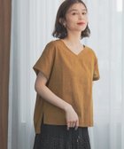 【スタディオ クリップ/studio CLIP】のストレッチリネンVネックブラウス プラスサイズあり キャメル54|ID: prp329100004623636 ipo3291000000033599000