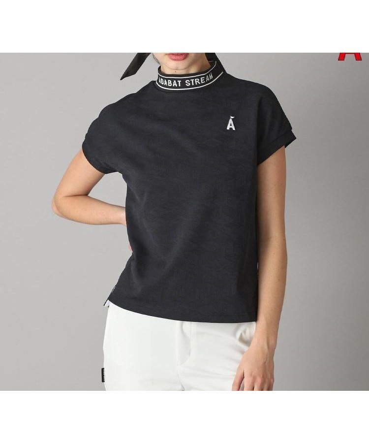 【アダバット/adabat】のロゴジャカードモックネックT インテリア・キッズ・メンズ・レディースファッション・服の通販 founy(ファニー) 　ファッション　Fashion　レディースファッション　Fashion for Women　軽量　Lightweight, Ultra Light　シンプル　Simple, Minimal　ジャカード／ジャガード　Jacquard, Woven Pattern　スタイリッシュ　Stylish, Fashionable　ストレッチ　Stretch, Stretchy Fabric　スリーブ　Sleeve, Long Sleeve / Short Sleeve　トレンド　Trend, Trending Now　フィット　Fit, Slim Fit　フレンチ　French, French Style　おすすめ　Recommended / Our Picks　エレガント 上品　Elegant　ゴルフ　Golf　ブラック|ID: prp329100004623667 ipo3291000000033197523