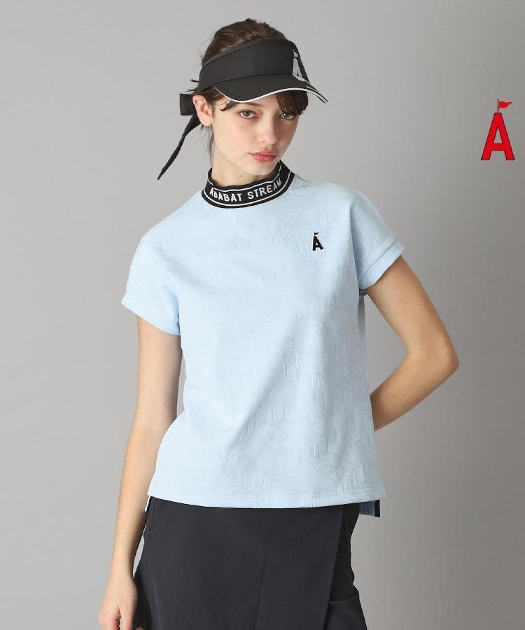 【アダバット/adabat】のロゴジャカードモックネックT インテリア・キッズ・メンズ・レディースファッション・服の通販 founy(ファニー) 　ファッション　Fashion　レディースファッション　Fashion for Women　軽量　Lightweight, Ultra Light　シンプル　Simple, Minimal　ジャカード／ジャガード　Jacquard, Woven Pattern　スタイリッシュ　Stylish, Fashionable　ストレッチ　Stretch, Stretchy Fabric　スリーブ　Sleeve, Long Sleeve / Short Sleeve　トレンド　Trend, Trending Now　フィット　Fit, Slim Fit　フレンチ　French, French Style　おすすめ　Recommended / Our Picks　エレガント 上品　Elegant　ゴルフ　Golf　ブルー|ID: prp329100004623667 ipo3291000000033197524