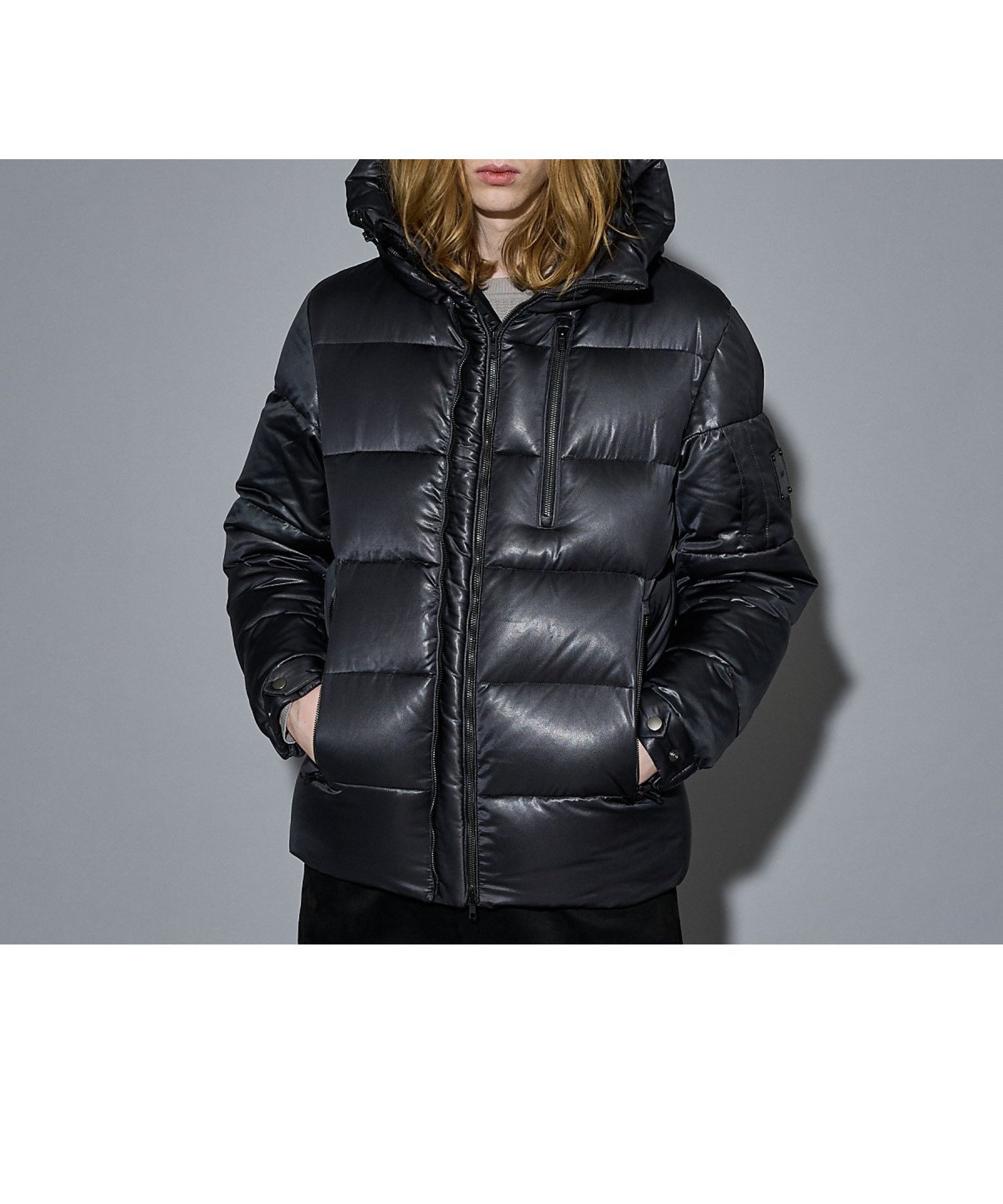 【5351プール オム/5351POUR LES HOMMES / MEN】の【25A/W】レザーエンボス ダウンジャケット インテリア・キッズ・メンズ・レディースファッション・服の通販 founy(ファニー) 　ファッション　Fashion　メンズファッション　Fashion for Men　2025年　2025　2025-2026秋冬・A/W　Autumn/Winter 2025–26 AW25–26　インナー　Innerwear　ジャケット　Jacket, Outerwear　タフタ　Taffeta, Structured Fabric　ダウン　Down, Puffer　ダブル　Double, Double-Breasted　フェザー　Feather, Feather Detail　フロント　Front, Front Design　軽量　Lightweight, Ultra Light　ブラック|ID: prp329100004623669 ipo3291000000033197539