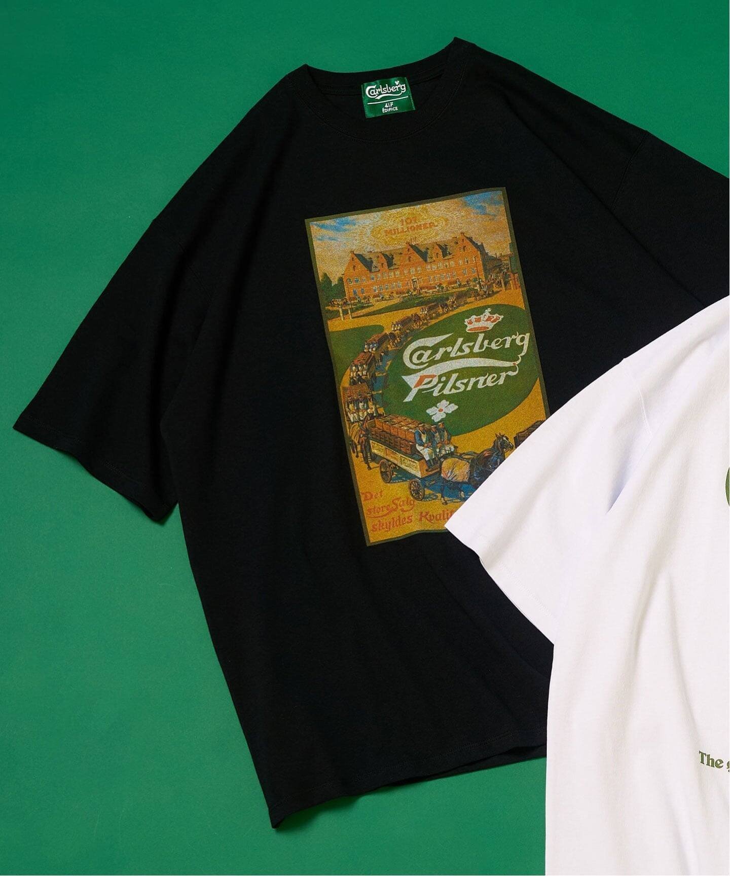 【フォーワンセブン バイ エディフィス/417 by EDIFICE / MEN】のCARLSBERG * 417 GRAPHIC Tシャツ インテリア・キッズ・メンズ・レディースファッション・服の通販 founy(ファニー) 　ファッション　Fashion　メンズファッション　Fashion for Men　コレクション　Collection, Seasonal Line　サッカー　Seersucker, Summer Fabric　ブラック A|ID: prp329100004623806 ipo3291000000033198982