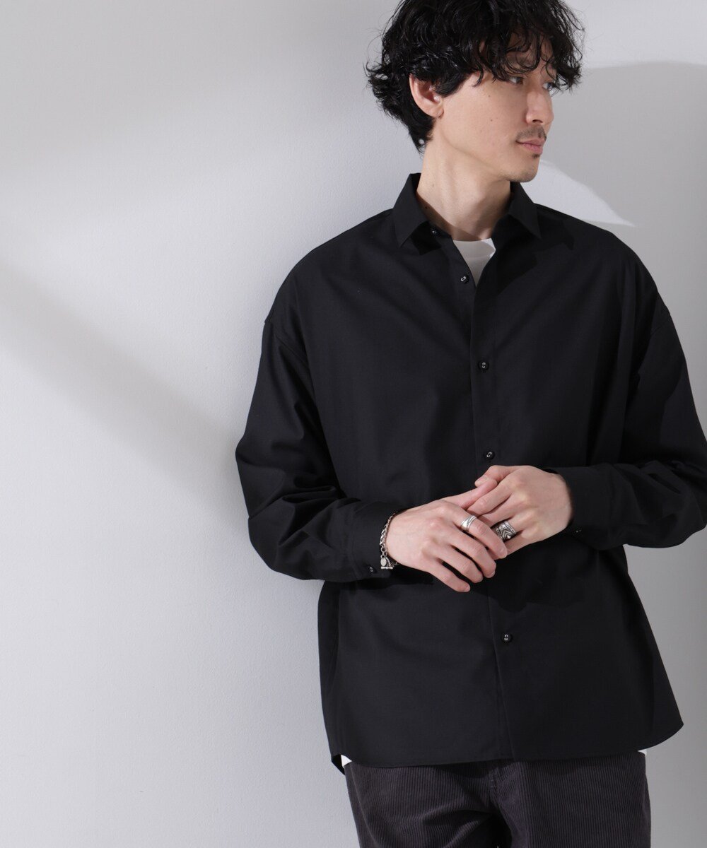 【ナノ ユニバース/nano universe / MEN】のビッグドレープシャツ 長袖 インテリア・キッズ・メンズ・レディースファッション・服の通販 founy(ファニー) 　ファッション　Fashion　メンズファッション　Fashion for Men　2025年　2025　2025春夏・S/S　Spring/Summer 2025 SS25　おすすめ　Recommended / Our Picks　インナー　Innerwear　ウォッシャブル　Machine Washable　トレンド　Trend, Trending Now　ドロップ　Drop Shoulder, Dropped Style　ビッグ　Big, Oversized　レギュラー　Regular, Standard Fit　定番　Standard, Basic Item　長袖　Long Sleeve, Full Sleeve　ブラック|ID: prp329100004623820 ipo3291000000033199201