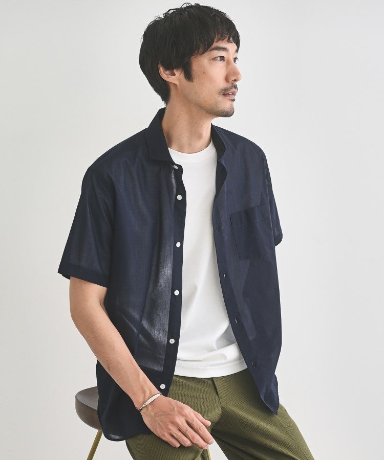 【タケオキクチ/TAKEO KIKUCHI / MEN】の接触冷感付き ローン 半袖シャツ インテリア・キッズ・メンズ・レディースファッション・服の通販 founy(ファニー) 　ファッション　Fashion　メンズファッション　Fashion for Men　ポケット　Pocket, Pocket Detail　半袖　Short Sleeve, Half Sleeve　夏　Summer　羽織　Haori, Light Jacket　軽量　Lightweight, Ultra Light　ネイビー|ID: prp329100004623891 ipo3291000000033199836