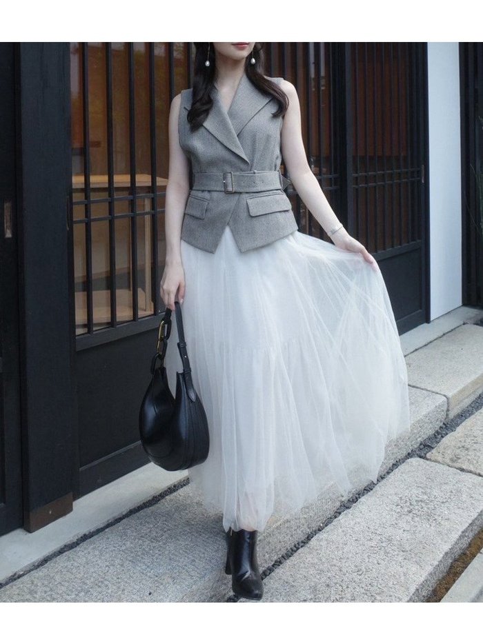 【フレイ アイディー/FRAY I.D】の【00サイズ】ジレチュールスカートセットアップ インテリア・キッズ・メンズ・レディースファッション・服の通販 founy(ファニー) https://founy.com/ ファッション Fashion レディースファッション Fashion for Women アウター Coat / Outerwear Collection セットアップ Matching Sets スカート・ミニ/ミディ/マキシ Skirts / Mini, Midi & Maxi Skirts エアリー Airy Texture コンパクト Compact, Small Size スマート Smart, Elegant チュール Tulip, Tulip Motif ベスト Vest, Waistcoat ボトム Bottoms, Lower Wear ミックス Mix, Mixed Style モノトーン Monotone, Black and White A/W・秋冬 Autumn/Winter |ID: prp329100004623934 ipo3291000000034650714