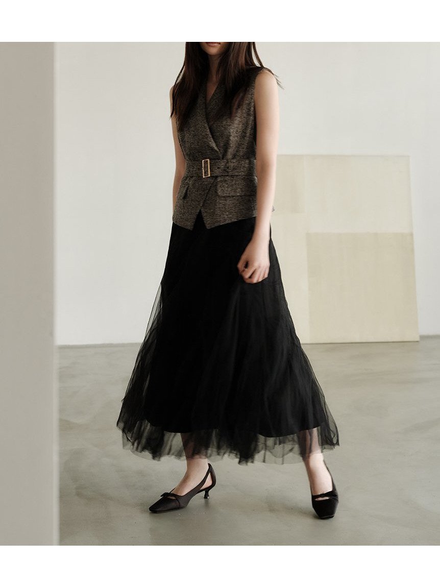 【フレイ アイディー/FRAY I.D】の【00サイズ】ジレチュールスカートセットアップ インテリア・キッズ・メンズ・レディースファッション・服の通販 founy(ファニー) 　ファッション　Fashion　レディースファッション　Fashion for Women　アウター　Coat / Outerwear Collection　セットアップ　Matching Sets　スカート・ミニ/ミディ/マキシ　Skirts / Mini, Midi & Maxi Skirts　エアリー　Airy Texture　コンパクト　Compact, Small Size　スマート　Smart, Elegant　チュール　Tulip, Tulip Motif　ベスト　Vest, Waistcoat　ボトム　Bottoms, Lower Wear　ミックス　Mix, Mixed Style　モノトーン　Monotone, Black and White　A/W・秋冬　Autumn/Winter　BLK[009]|ID: prp329100004623934 ipo3291000000034650718