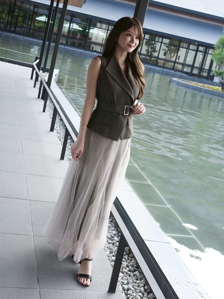 【フレイ アイディー/FRAY I.D】の【00サイズ】ジレチュールスカートセットアップ インテリア・キッズ・メンズ・レディースファッション・服の通販 founy(ファニー) 　ファッション　Fashion　レディースファッション　Fashion for Women　アウター　Coat / Outerwear Collection　セットアップ　Matching Sets　スカート・ミニ/ミディ/マキシ　Skirts / Mini, Midi & Maxi Skirts　エアリー　Airy Texture　コンパクト　Compact, Small Size　スマート　Smart, Elegant　チュール　Tulip, Tulip Motif　ベスト　Vest, Waistcoat　ボトム　Bottoms, Lower Wear　ミックス　Mix, Mixed Style　モノトーン　Monotone, Black and White　A/W・秋冬　Autumn/Winter　BRW[058]|ID: prp329100004623934 ipo3291000000034650719