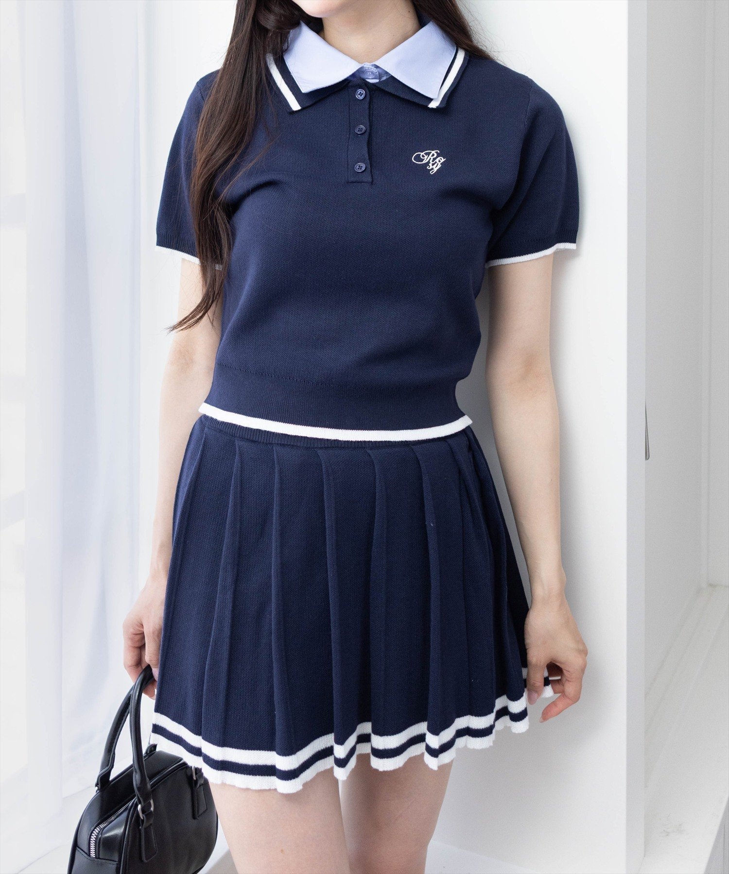 【クリア/clear】のダブルカラーポロニット スカートセットアップ インテリア・キッズ・メンズ・レディースファッション・服の通販 founy(ファニー) 　ファッション　Fashion　レディースファッション　Fashion for Women　セットアップ　Matching Sets　スカート・ミニ/ミディ/マキシ　Skirts / Mini, Midi & Maxi Skirts　スニーカー　Sneakers, Trainers　セットアップ　Set-Up, Coordinated Outfit　デニム　Denim, Jeans Material　トレンド　Trend, Trending Now　NVY|ID: prp329100004623940 ipo3291000000033200714