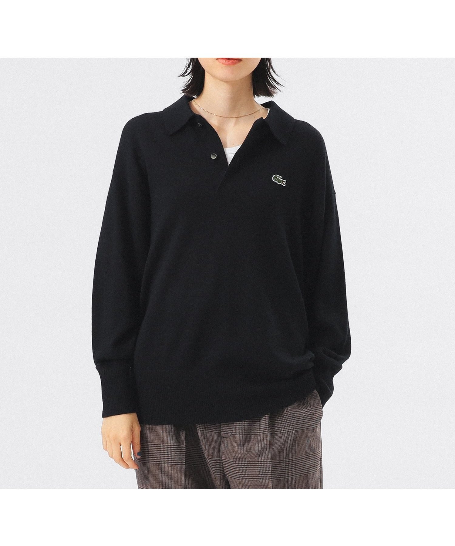 【ビームス ウイメン/BEAMS】の【別注】LACOSTE / ニット ポロシャツ 25AW ラコステ 大人カジュアル オーバーサイズ インテリア・キッズ・メンズ・レディースファッション・服の通販 founy(ファニー) 　ファッション　Fashion　レディースファッション　Fashion for Women　トップス・カットソー　Cut & Sew Tops　ニット　Knit Tops & Sweaters　シャツ・ブラウス・オフィスカジュアル　Elegant Blouses & Button-Ups　ポロシャツ・きれいめカジュアル　Smart-Casual Polo Tops　インナー　Innerwear　ウェーブ　Wavy Pattern　クラシック　Classic, Timeless Style　シンプル　Simple, Minimal　ジャケット　Jacket, Outerwear　スポーツ　Sports, Activewear　スラックス　Slacks, Dress Pants　デニム　Denim, Jeans Material　定番　Standard, Basic Item　人気　Popular, Best Seller　バランス　Balance, Style Balance　フランス　France, French　ベーシック　Basic, Essential　ボトム　Bottoms, Lower Wear　ポロシャツ　Polo Shirt, Collared Tee　別注　Limited Edition, Custom Order　リラックス　Relax, Relaxed Fit　エレガント 上品　Elegant　2025年　2025　2025-2026秋冬・A/W　Autumn/Winter 2025–26 AW25–26　BLACK|ID: prp329100004623957 ipo3291000000034004059