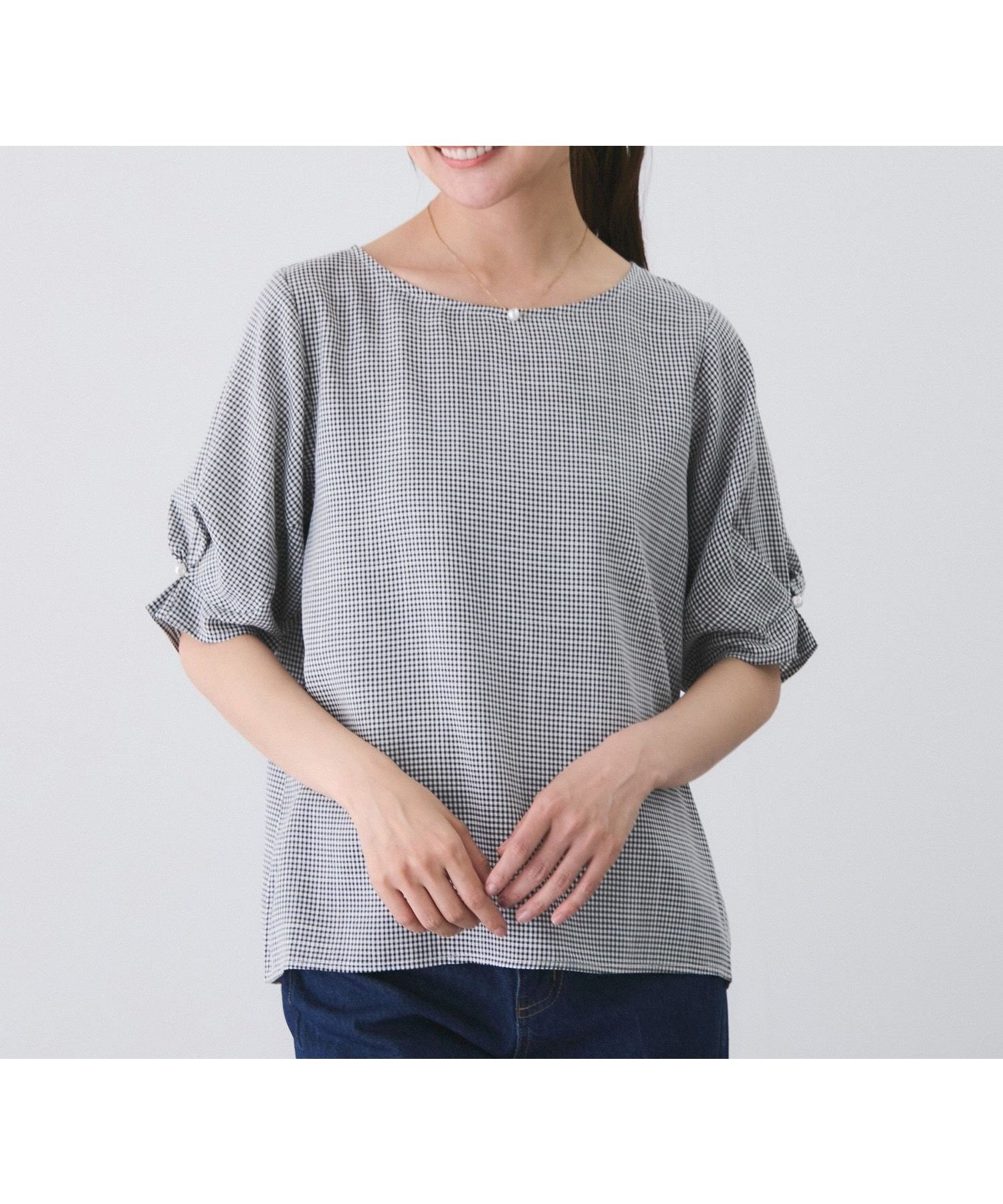 【ジャイロ/JAYRO】のパール付きタックスリーブブラウス 人気、トレンドファッション・服の通販 founy(ファニー) 　ファッション　Fashion　レディースファッション　Fashion for Women　トップス・カットソー　Cut & Sew Tops　シャツ・ブラウス・オフィスカジュアル　Elegant Blouses & Button-Ups　春　Spring　ギンガム　Gingham, Gingham Fabric　コンシャス　Conscious, Bodycon　シンプル　Simple, Minimal　チェック　Check, Plaid, Tartan　デニム　Denim, Jeans Material　ネックレス　Necklace, Pendant Necklace　パール　Pearl, Pearl Accent　フェミニン　Feminine, Girly　フレア　Flare, Flared　ポケット　Pocket, Pocket Detail　モノトーン　Monotone, Black and White　S/S・春夏　SS, Spring/Summer, Warm Season　おすすめ　Recommended / Our Picks　夏　Summer　 other-1|ID: prp329100004623991 ipo3291000000033201430