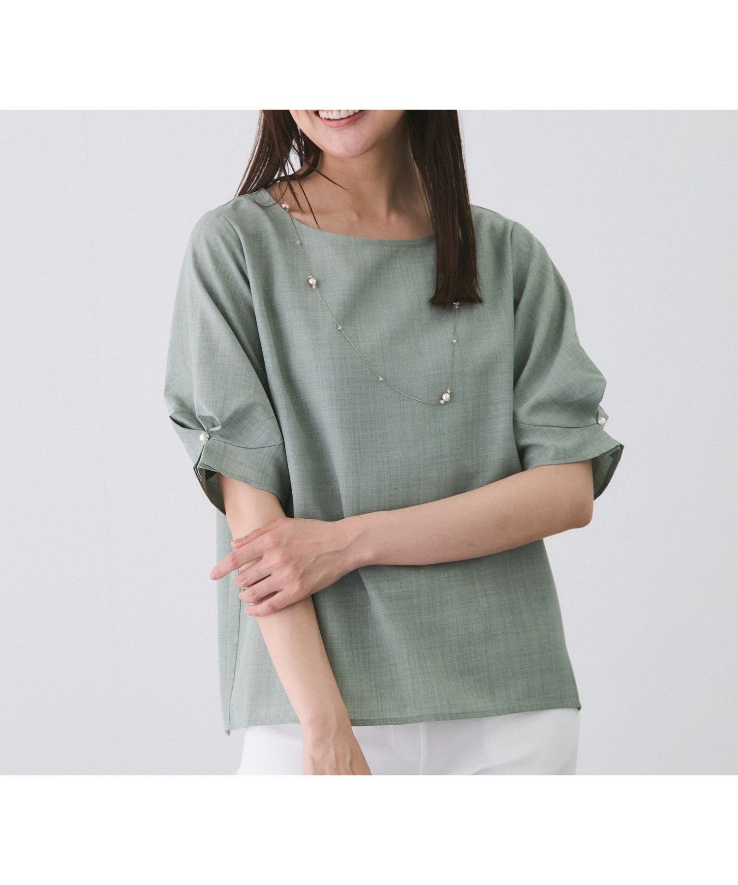 【ジャイロ/JAYRO】のパール付きタックスリーブブラウス インテリア・キッズ・メンズ・レディースファッション・服の通販 founy(ファニー) 　ファッション　Fashion　レディースファッション　Fashion for Women　トップス・カットソー　Cut & Sew Tops　シャツ・ブラウス・オフィスカジュアル　Elegant Blouses & Button-Ups　春　Spring　ギンガム　Gingham, Gingham Fabric　コンシャス　Conscious, Bodycon　シンプル　Simple, Minimal　チェック　Check, Plaid, Tartan　デニム　Denim, Jeans Material　ネックレス　Necklace, Pendant Necklace　パール　Pearl, Pearl Accent　フェミニン　Feminine, Girly　フレア　Flare, Flared　ポケット　Pocket, Pocket Detail　モノトーン　Monotone, Black and White　S/S・春夏　SS, Spring/Summer, Warm Season　おすすめ　Recommended / Our Picks　夏　Summer　ライトグリーン(33)|ID: prp329100004623991 ipo3291000000033201434