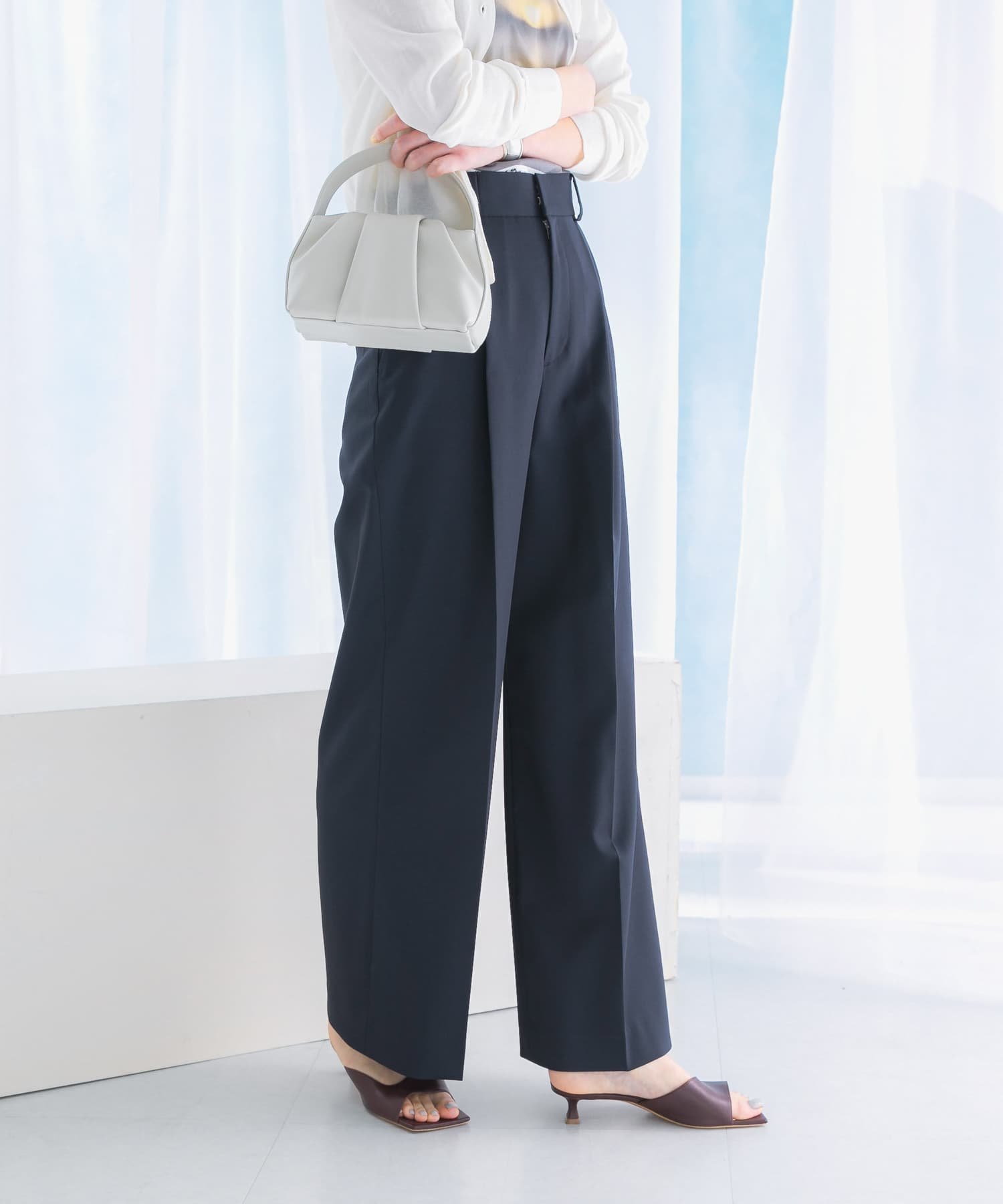 【アーバンリサーチ ロッソ/URBAN RESEARCH ROSSO】の防シワハイウエストワイドスラックス インテリア・キッズ・メンズ・レディースファッション・服の通販 founy(ファニー) 　ファッション　Fashion　レディースファッション　Fashion for Women　2025年　2025　2025春夏・S/S　Spring/Summer 2025 SS25　ストレッチ　Stretch, Stretchy Fabric　スラックス　Slacks, Dress Pants　センター　Center, Center Line　ツイル　Twist, Twisted Detail　フロント　Front, Front Design　ワイド　Wide, Wide Fit　夏　Summer　S/S・春夏　SS, Spring/Summer, Warm Season　NAVY|ID: prp329100004624052 ipo3291000000033202084