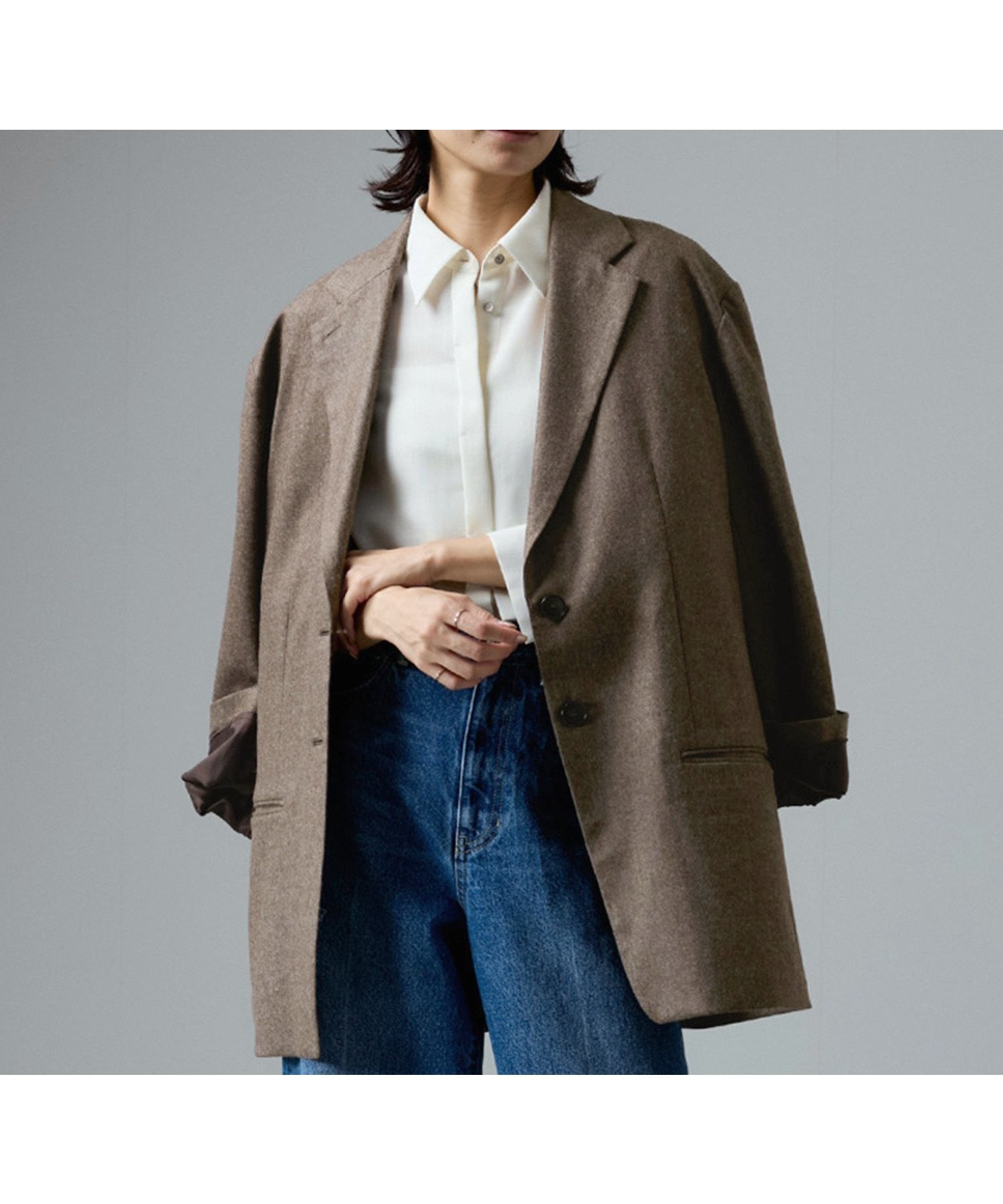 【サロン アダム エ ロペ/SALON adam et rope'】のハイカウントフラノジャケット インテリア・キッズ・メンズ・レディースファッション・服の通販 founy(ファニー) 　ファッション　Fashion　レディースファッション　Fashion for Women　アウター　Coat / Outerwear Collection　レディースジャケット・軽アウター　Jackets　グラデーション　Gradient, Ombre　コンパクト　Compact, Small Size　シアー　Sheer, See-Through　ジャケット　Jacket, Outerwear　スウェット / スエット　Sweatshirt, Sweatwear　スーツ　Suit, Formalwear　タートル　Turtleneck, Turtle Collar　フェミニン　Feminine, Girly　ミドル　Middle Length, Mid Height　おすすめ　Recommended / Our Picks　エレガント 上品　Elegant　セレモニー　Ceremony　入学式　Entrance Ceremony　卒業式　Graduation Ceremony　ビジネス 仕事 通勤　Business / Work / Commuting　ダークブラウン(20)|ID: prp329100004624210 ipo3291000000033205251