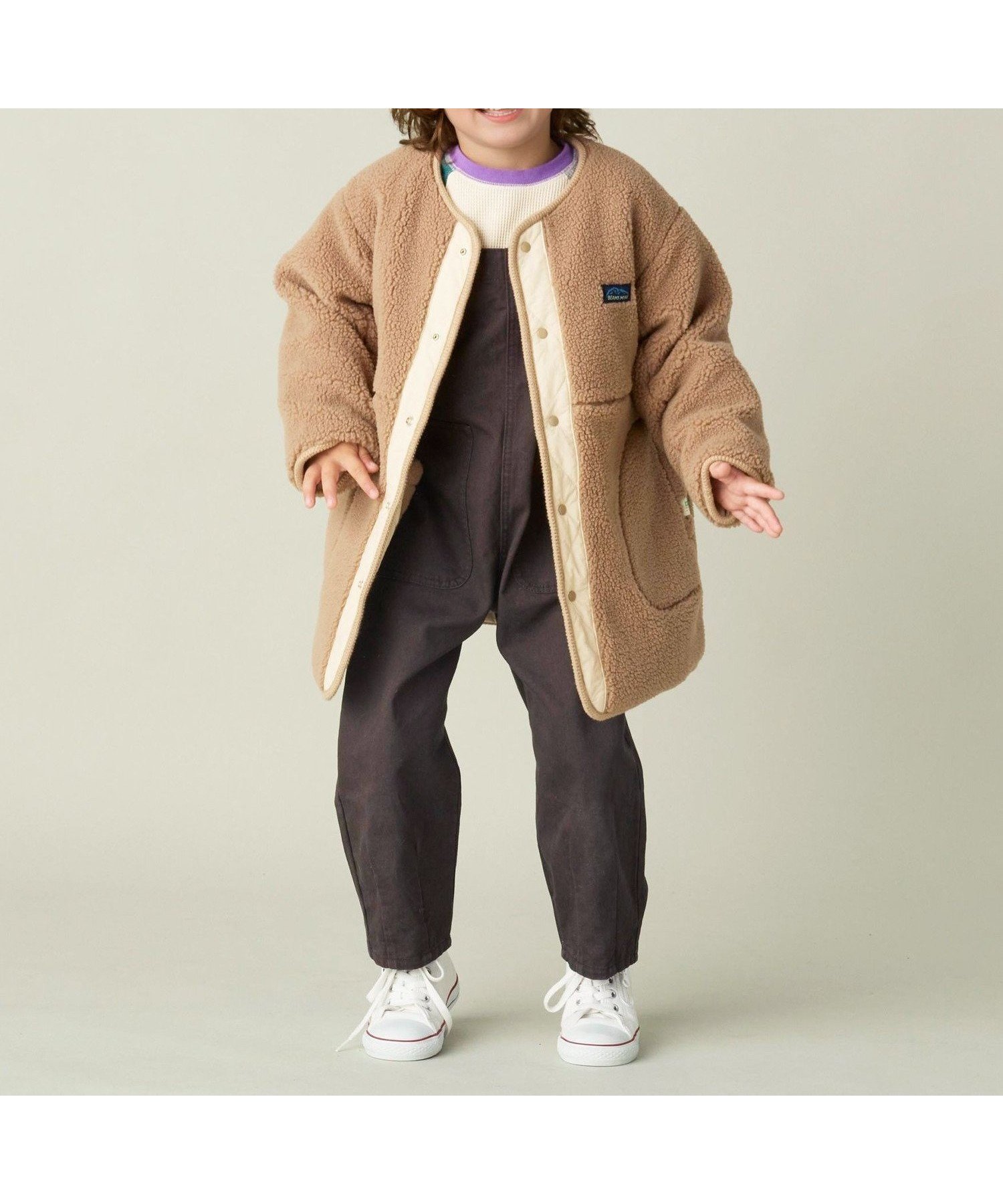 【ビームス/BEAMS / KIDS】のボアキルト リバーシブル ノーカラーコート(90~150cm) インテリア・キッズ・メンズ・レディースファッション・服の通販 founy(ファニー) 　ファッション　Fashion　キッズファッション　Fashion for Kids　インナー　Innerwear　キルト　Quilt, Quilted Fabric　コンビ　Combo, Combination Style　タートルネック　Turtleneck, High Neck　マフラー　Scarf, Muffler　リバーシブル　Reversible, Two-Sided　A/W・秋冬　Autumn/Winter　防寒　Cold Protection, Winter-Ready　MOCHA×CREAM|ID: prp329100004624551 ipo3291000000033493876