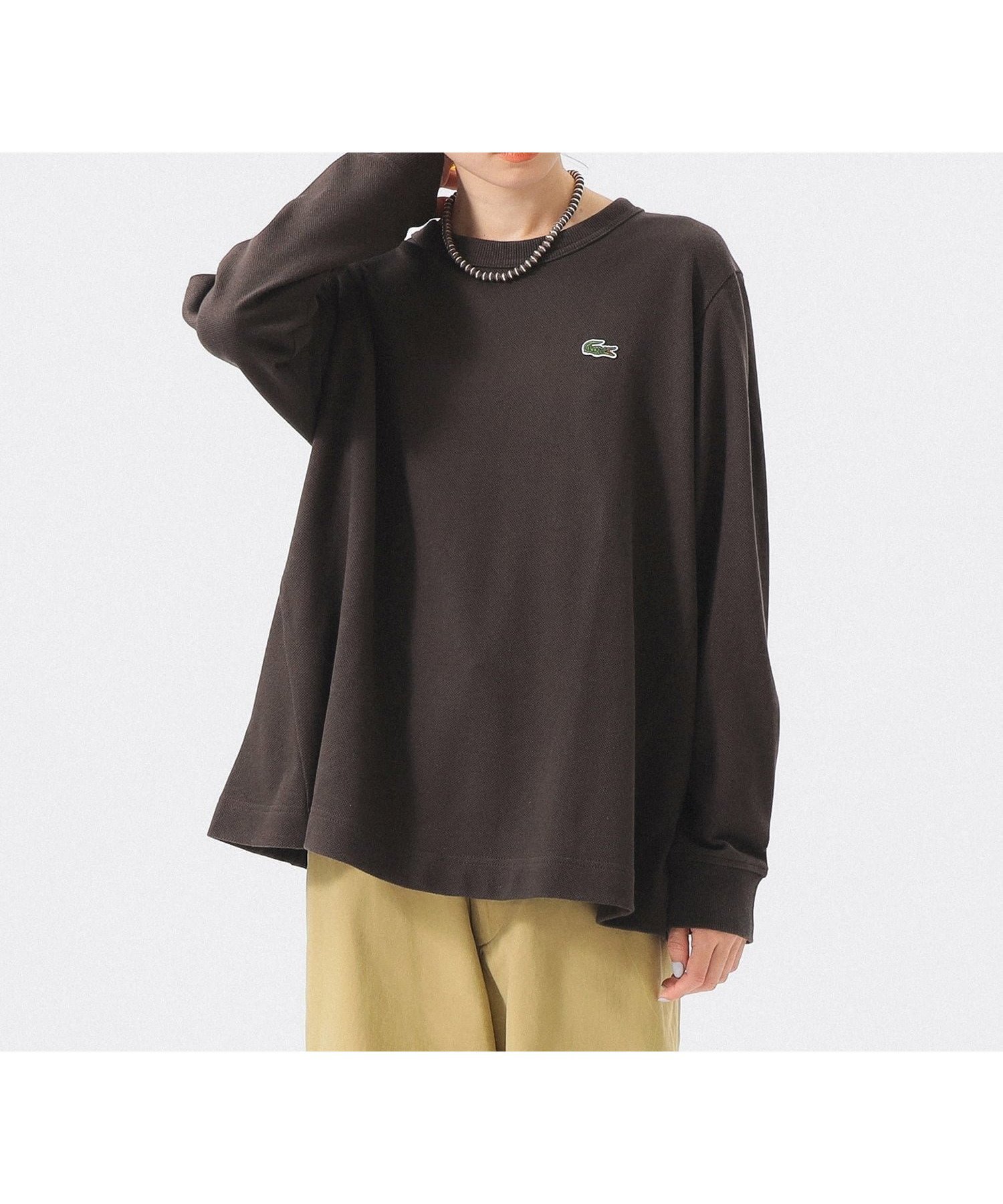 【ビームス ウイメン/BEAMS】の【別注】LACOSTE / Aライン Tシャツ 25AW ラコステ Aライン 大人カジュアル インテリア・キッズ・メンズ・レディースファッション・服の通販 founy(ファニー) 　ファッション　Fashion　レディースファッション　Fashion for Women　トップス・カットソー　Cut & Sew Tops　シャツ・ブラウス・オフィスカジュアル　Elegant Blouses & Button-Ups　ロングTシャツ・Tシャツ　Longline T-Shirts & Tees　シンプル　Simple, Minimal　スラックス　Slacks, Dress Pants　デニム　Denim, Jeans Material　定番　Standard, Basic Item　人気　Popular, Best Seller　長袖　Long Sleeve, Full Sleeve　バランス　Balance, Style Balance　別注　Limited Edition, Custom Order　2025年　2025　2025-2026秋冬・A/W　Autumn/Winter 2025–26 AW25–26　D.BROWN|ID: prp329100004624922 ipo3291000000033470265