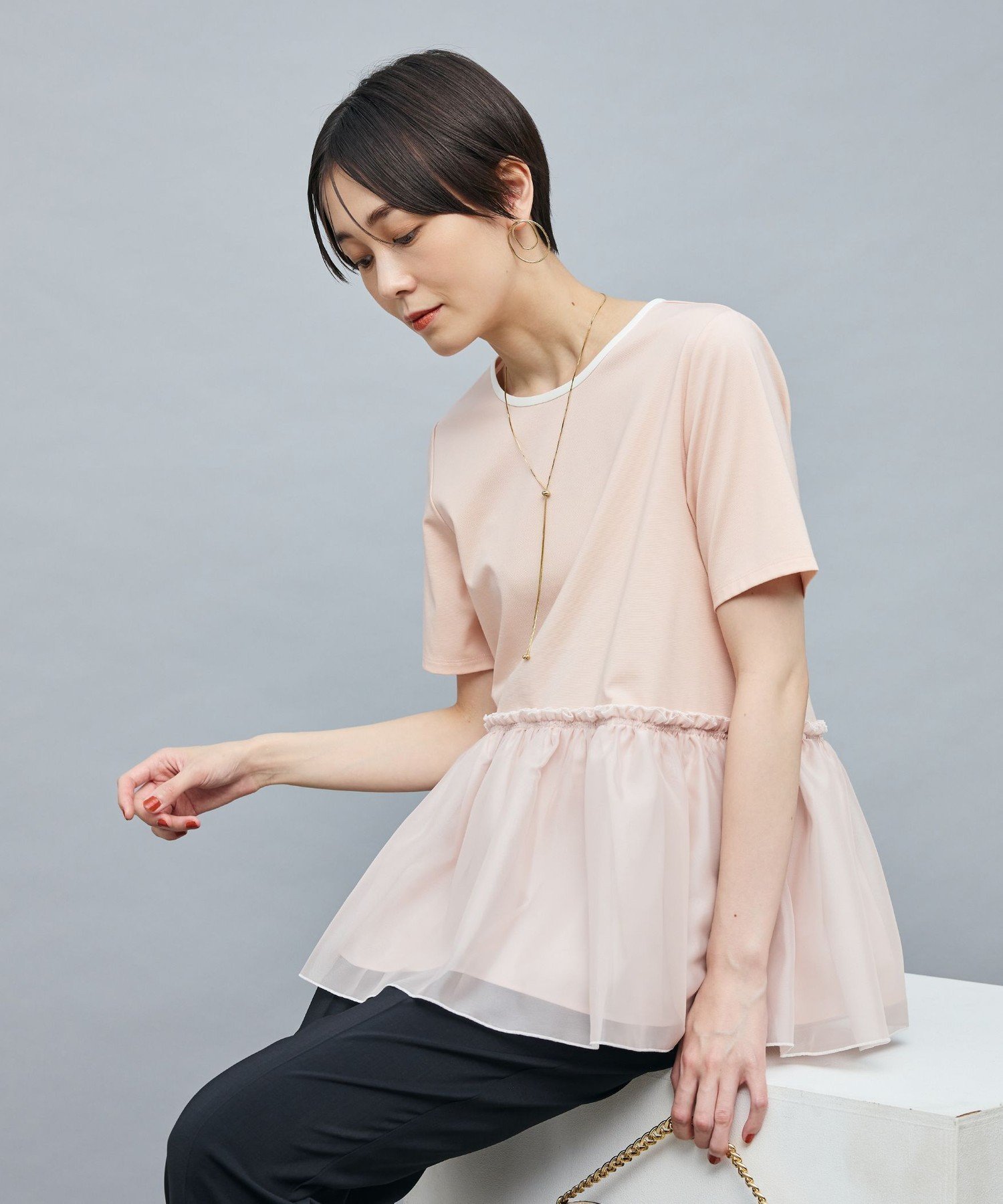 【ノーリーズ/NOLLEY'S】のポンチ×オーガンジーペプラムプルオーバーカットソー インテリア・キッズ・メンズ・レディースファッション・服の通販 founy(ファニー) 　ファッション　Fashion　レディースファッション　Fashion for Women　トップス・カットソー　Cut & Sew Tops　カジュアルプルオーバー・ニットトップス　Pullovers & Knit Tops / Casual Pullovers　カットソー・ベーシックTシャツ　Cut-and-Sewn Tops / Stretch Tees & Basics　2025年　2025　2025-2026秋冬・A/W　Autumn/Winter 2025–26 AW25–26　おすすめ　Recommended / Our Picks　オーガンジー　Organza Fabric　ギャザー　Gathered, Ruffled　トリミング　Trimming, Decorative Edge　パイピング　Piping, Trim Design　ペプラム　Peplum, Flared Hem　ベビーピンク|ID: prp329100004624983 ipo3291000000033521537