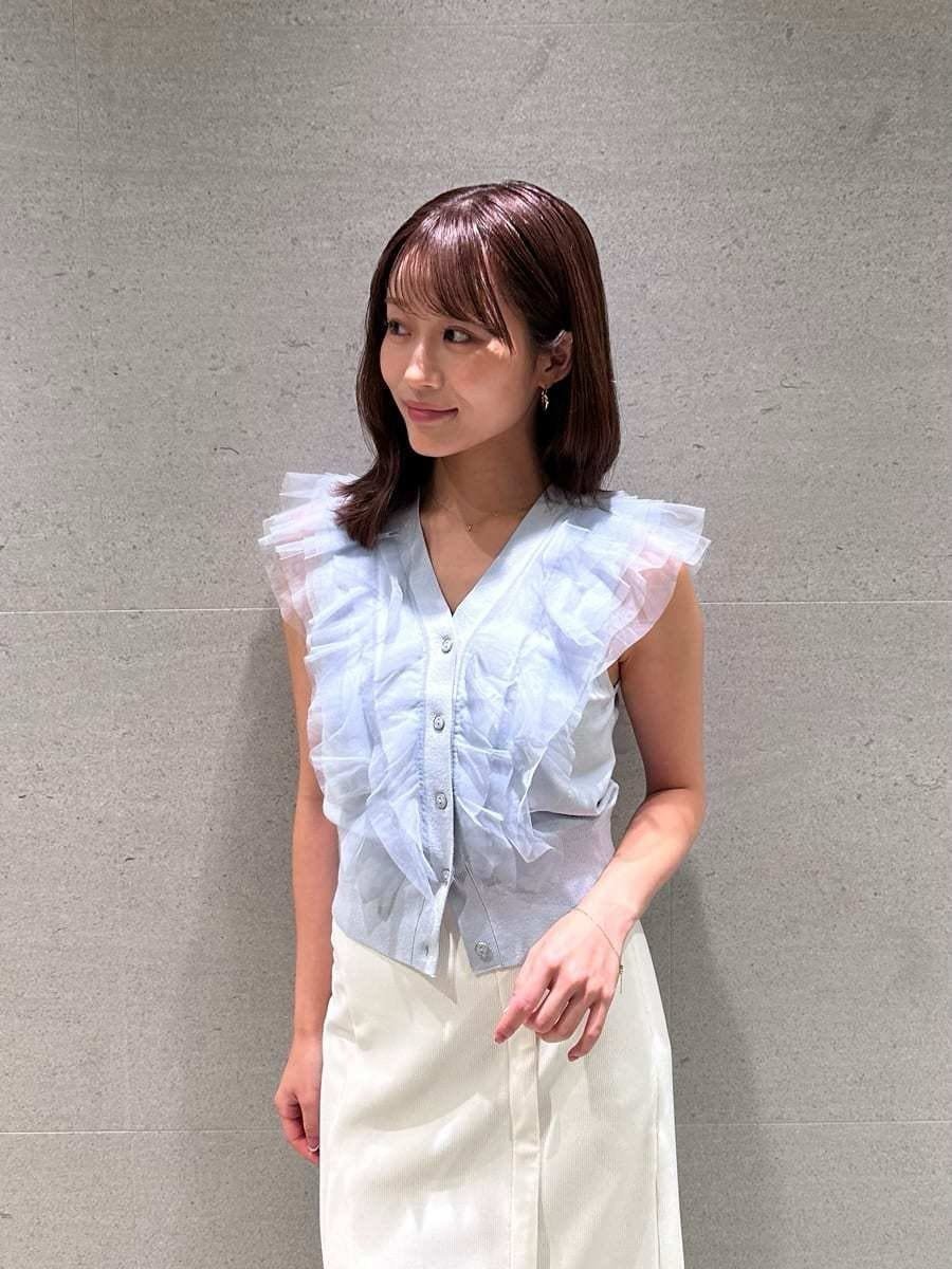 【スナイデル/SNIDEL】のSustainableチュールフリルニットプルオーバー インテリア・キッズ・メンズ・レディースファッション・服の通販 founy(ファニー) 　ファッション　Fashion　レディースファッション　Fashion for Women　トップス・カットソー　Cut & Sew Tops　ニット　Knit Tops & Sweaters　カジュアルプルオーバー・ニットトップス　Pullovers & Knit Tops / Casual Pullovers　おすすめ　Recommended / Our Picks　ウェーブ　Wavy Pattern　ストレート　Straight, Straight Cut　デコルテ　Décolleté, Neckline　バランス　Balance, Style Balance　フリル　Frill, Ruffle　フロント　Front, Front Design　ボーダー　Border, Stripe　リュクス　Luxury, Elegant, High-End, Chic　人気　Popular, Best Seller　今季　This Season, Current Season　定番　Standard, Basic Item　LBLU[081]|ID: prp329100004625257 ipo3291000000033227837
